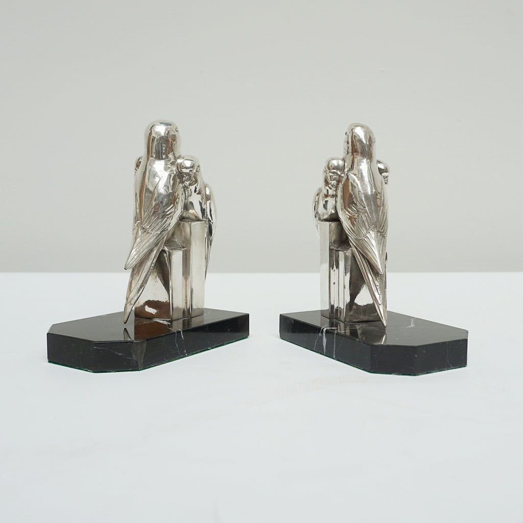 A Pair of Vintage Art Deco Silvered Budgerigar Bookends Circa 1935 English Art Deco - Jeroen Markies Art Deco
