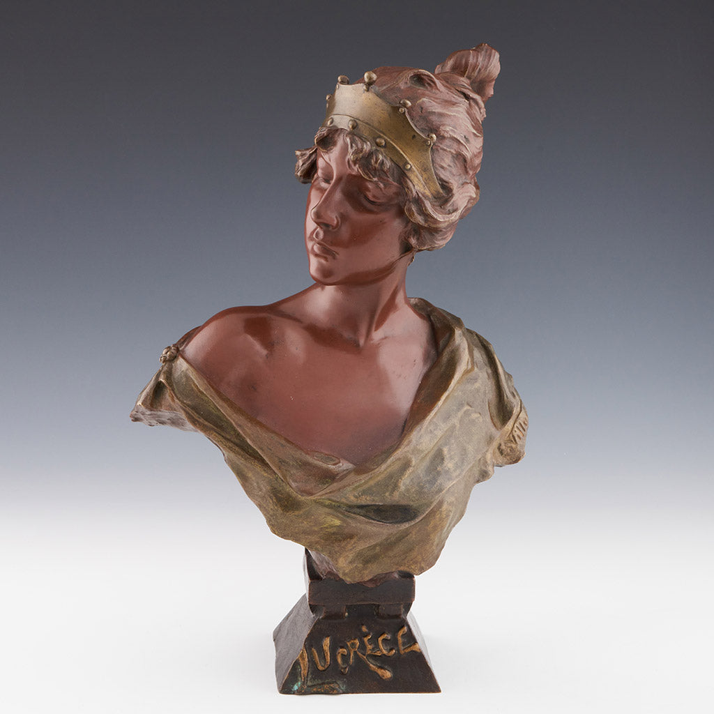 Emmanuel Villanis 'Lucrece' Bronze Bust 37cm high Original Art Nouveau Sculpture - Jeroen Markies Art Deco