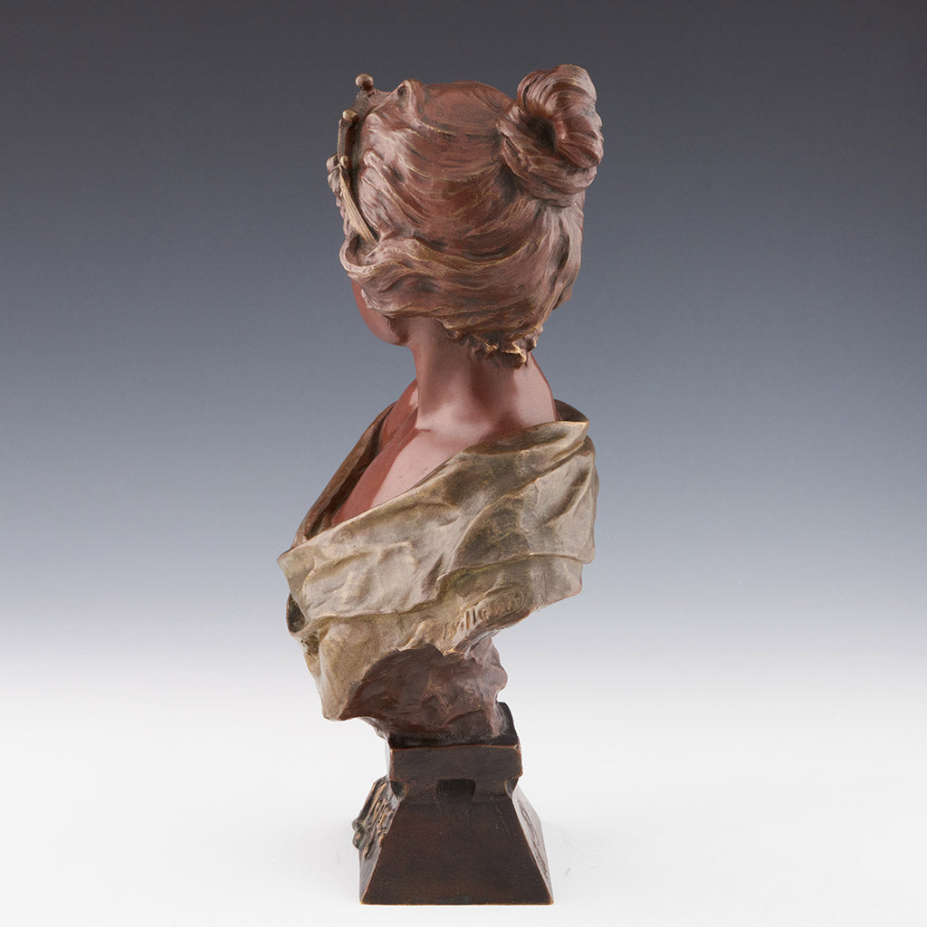 Emmanuel Villanis 'Lucrece' Bronze Bust 37cm high Original Art Nouveau Sculpture - Jeroen Markies Art Deco