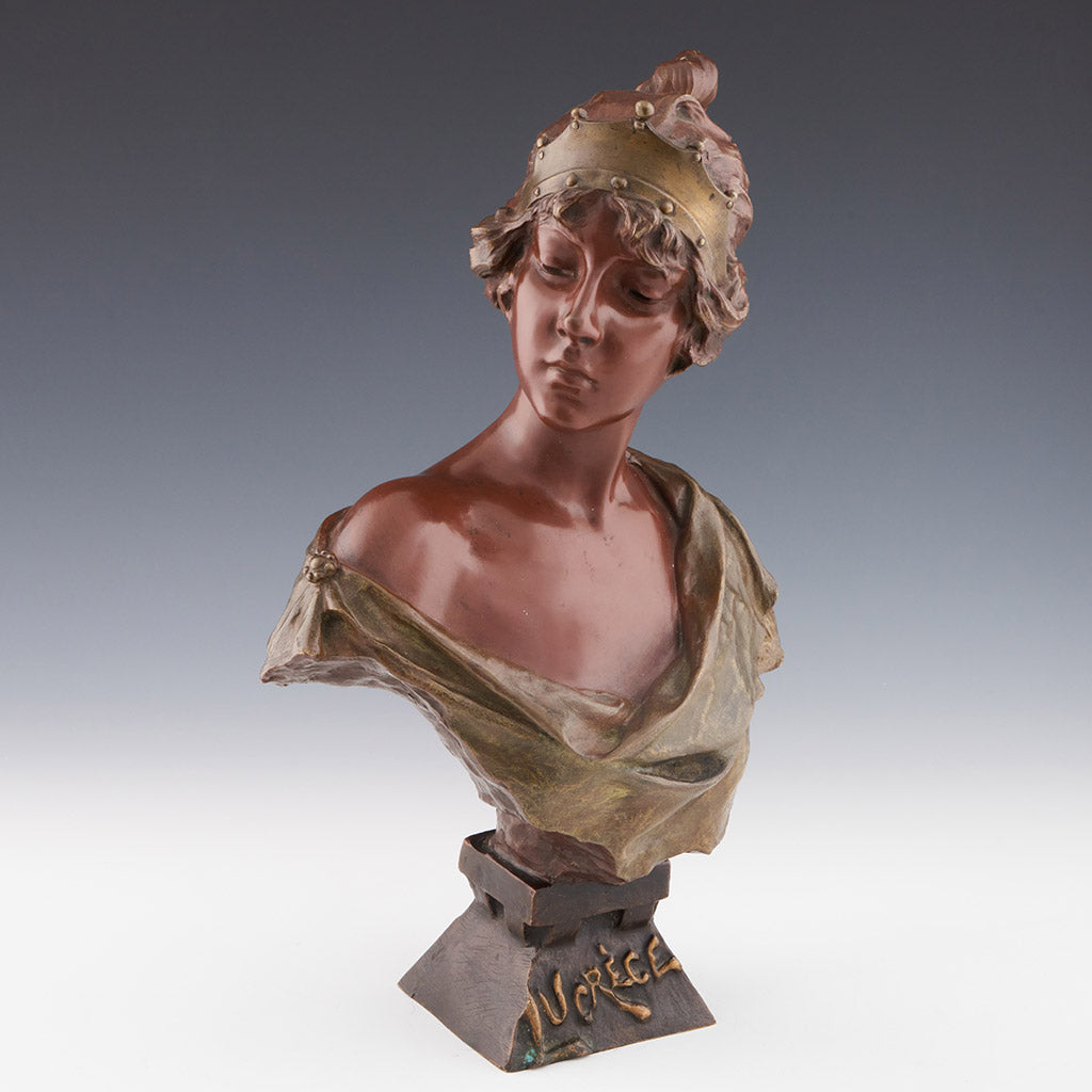 Emmanuel Villanis 'Lucrece' Bronze Bust 37cm high Original Art Nouveau Sculpture - Jeroen Markies Art Deco