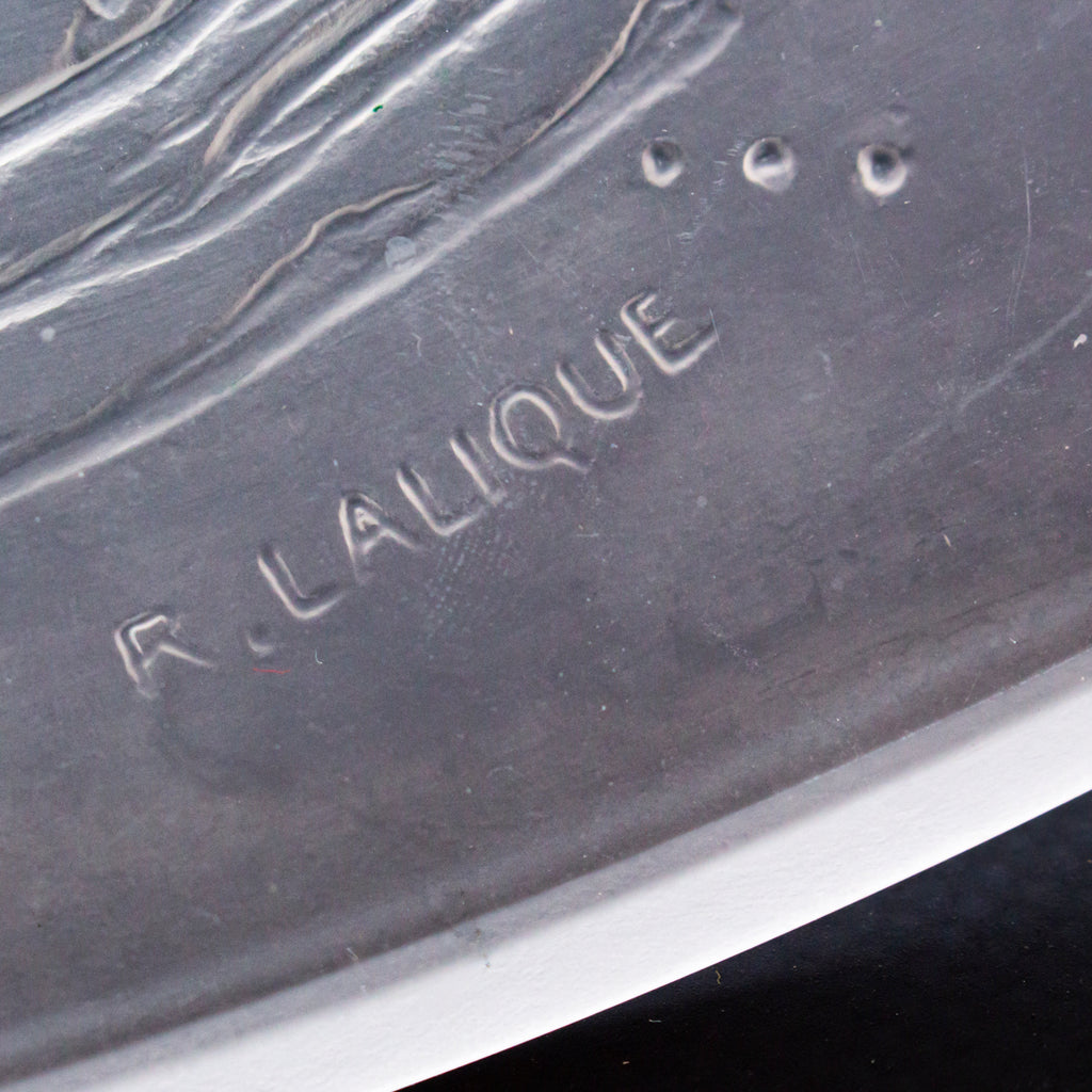 Sirene Coupe  an Art Deco ‘trepied’ glass coupe by Lalique Glass of frosted glass with raised opalescent design in the form of a mermaid frolicking in swirling waters set on three raised feet.