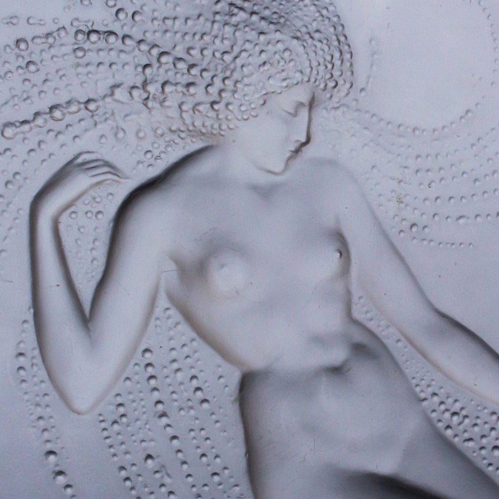 Sirene Coupe  an Art Deco ‘trepied’ glass coupe by Lalique Glass of frosted glass with raised opalescent design in the form of a mermaid frolicking in swirling waters set on three raised feet.