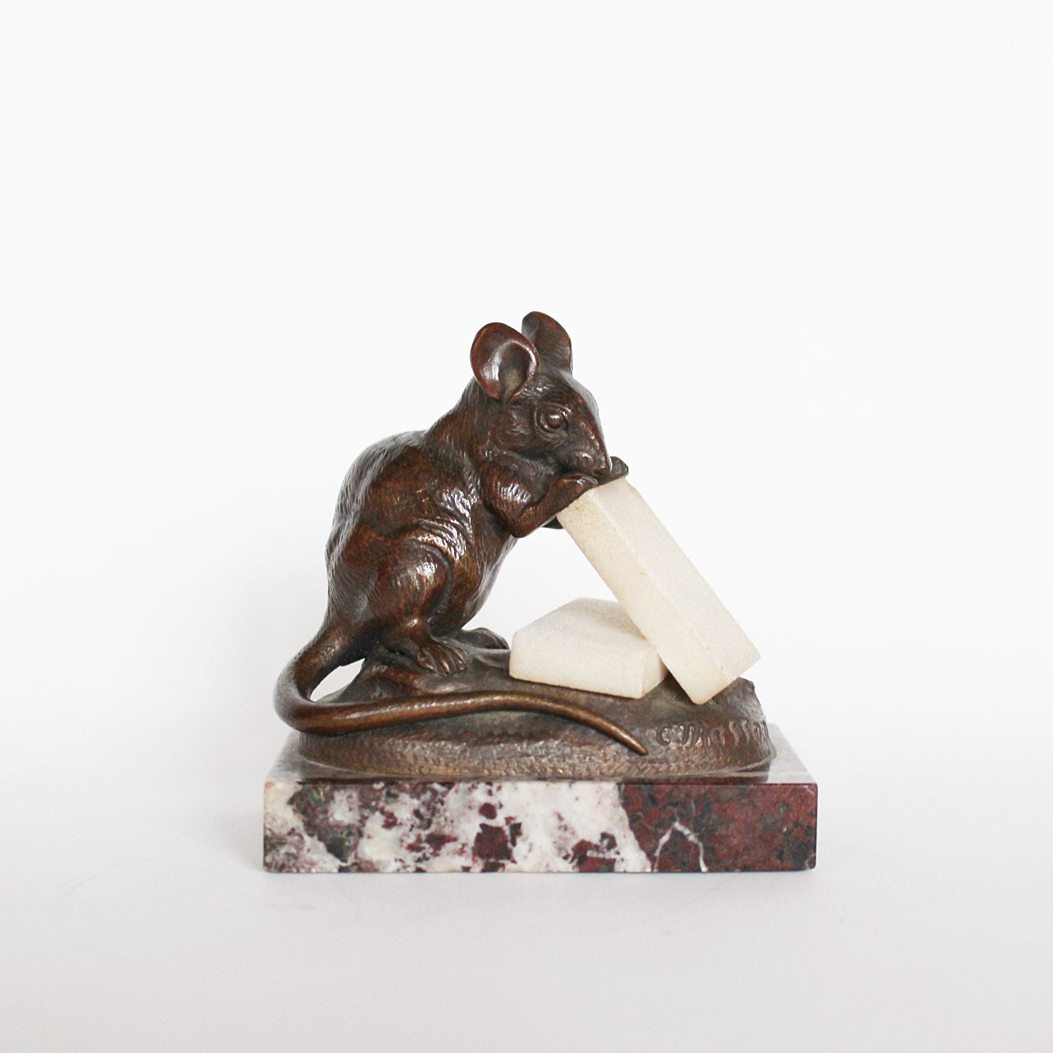 Clovis Masson bronze mouse nibbling alabaster cheese circa 1890