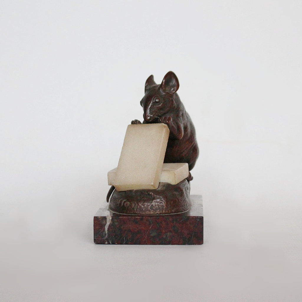 Clovis Masson bronze mouse nibbling alabaster cheese circa 1890