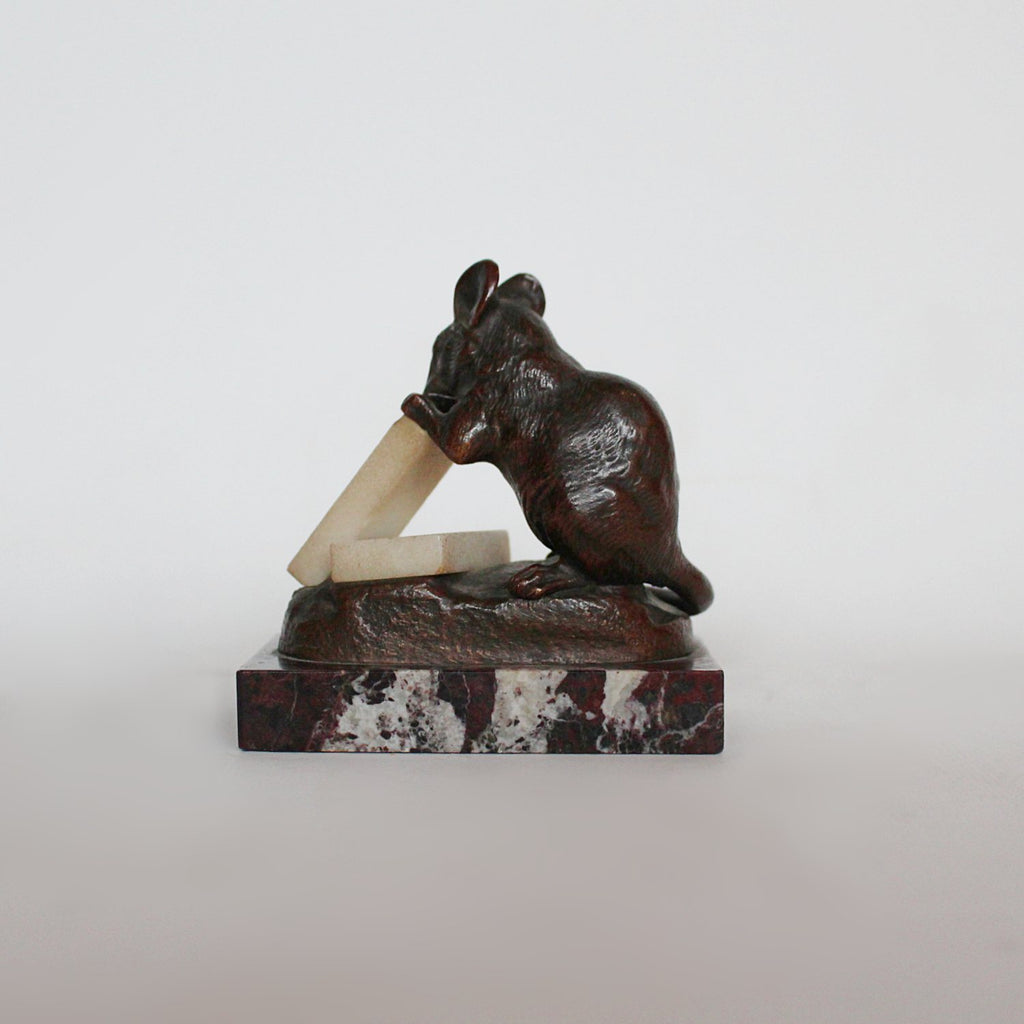 Clovis Masson bronze mouse nibbling alabaster cheese circa 1890