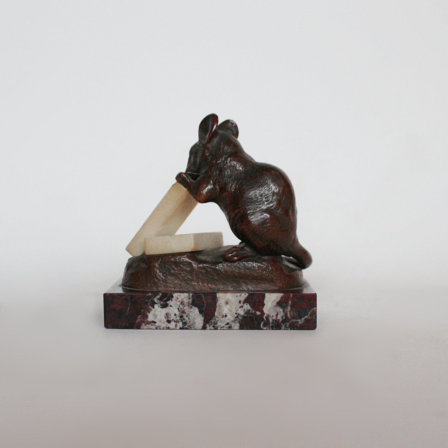 Clovis Masson bronze mouse nibbling alabaster cheese circa 1890