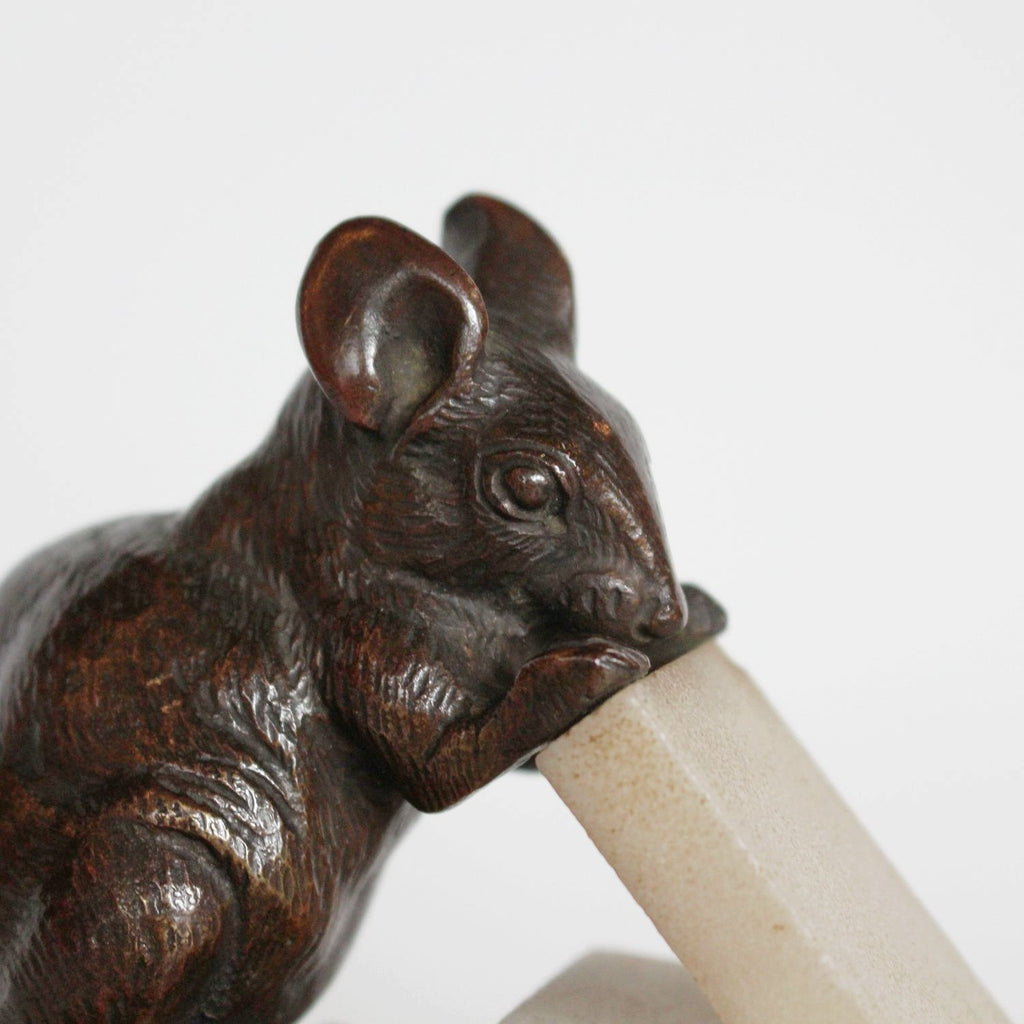 Clovis Masson bronze mouse nibbling alabaster cheese circa 1890
