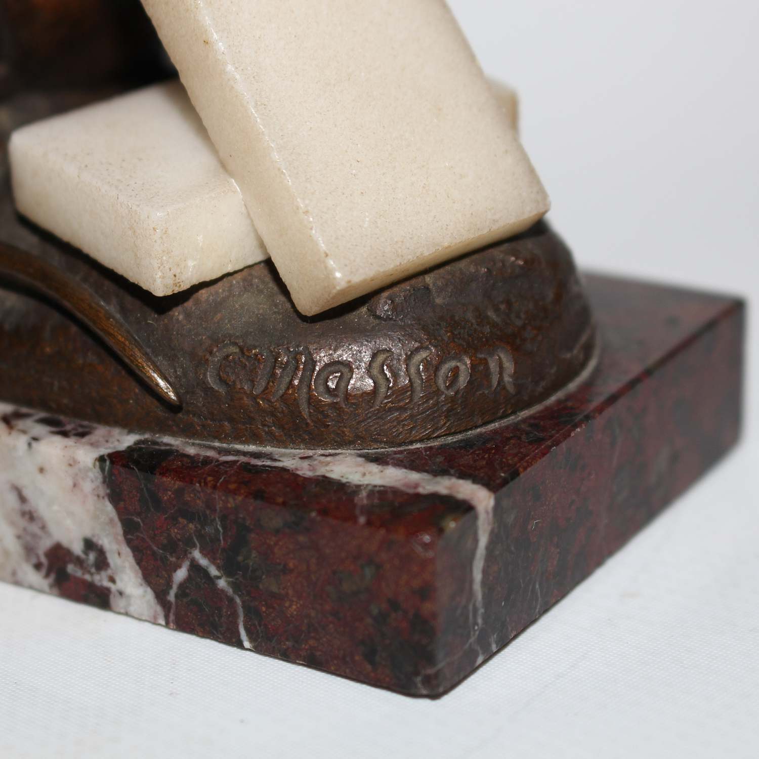 Clovis Masson bronze mouse nibbling alabaster cheese circa 1890