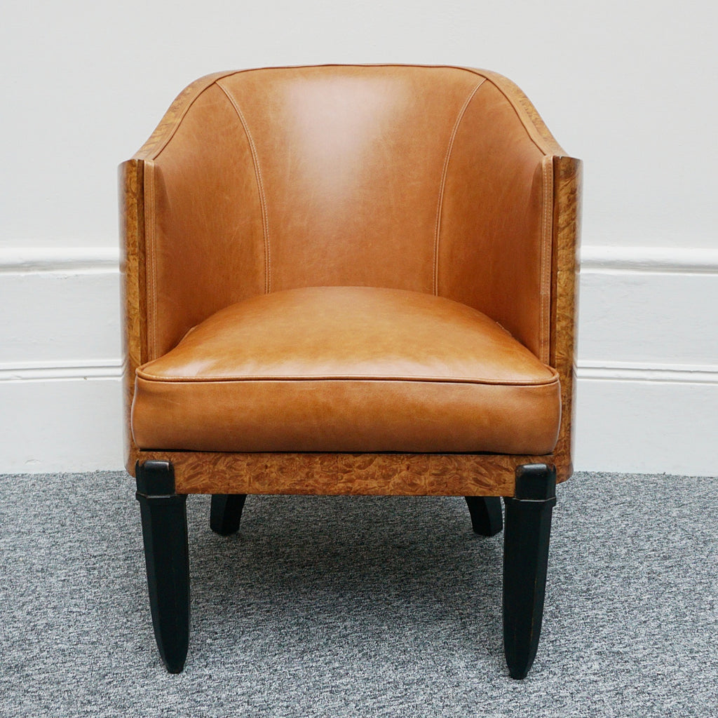 Original Vintage Art Deco Club Armchairs in Brown leather and walnut - Jeroen Markies Art Deco 