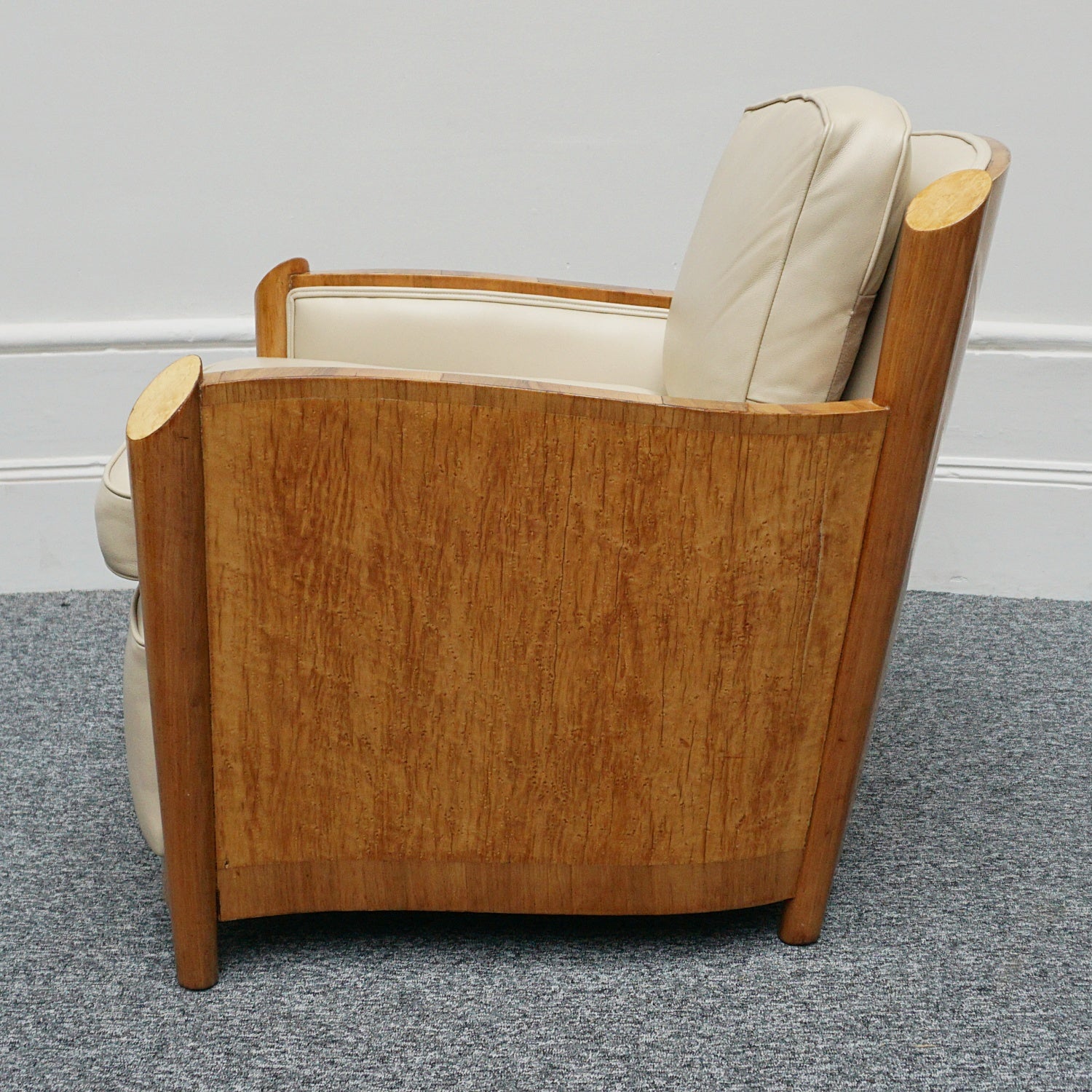 Vintage Art Deco Sofa and Chairs Leather Upholstery and Birdseye Maple - Jeroen Markies Art Deco