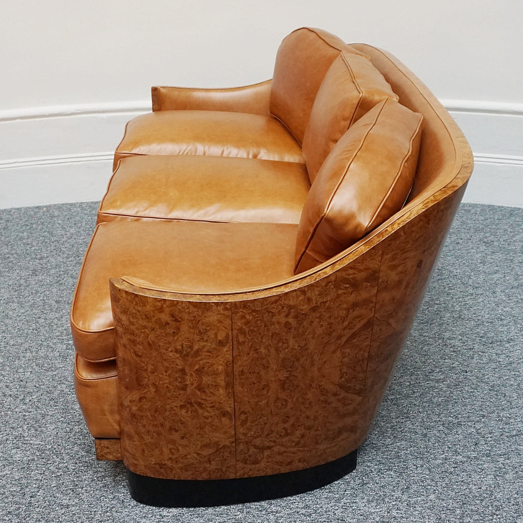 Vintage Art Deco Maurice Adams Club Sofa - Brown Leather and Walnut Sofa - Jeroen Markies Art Deco