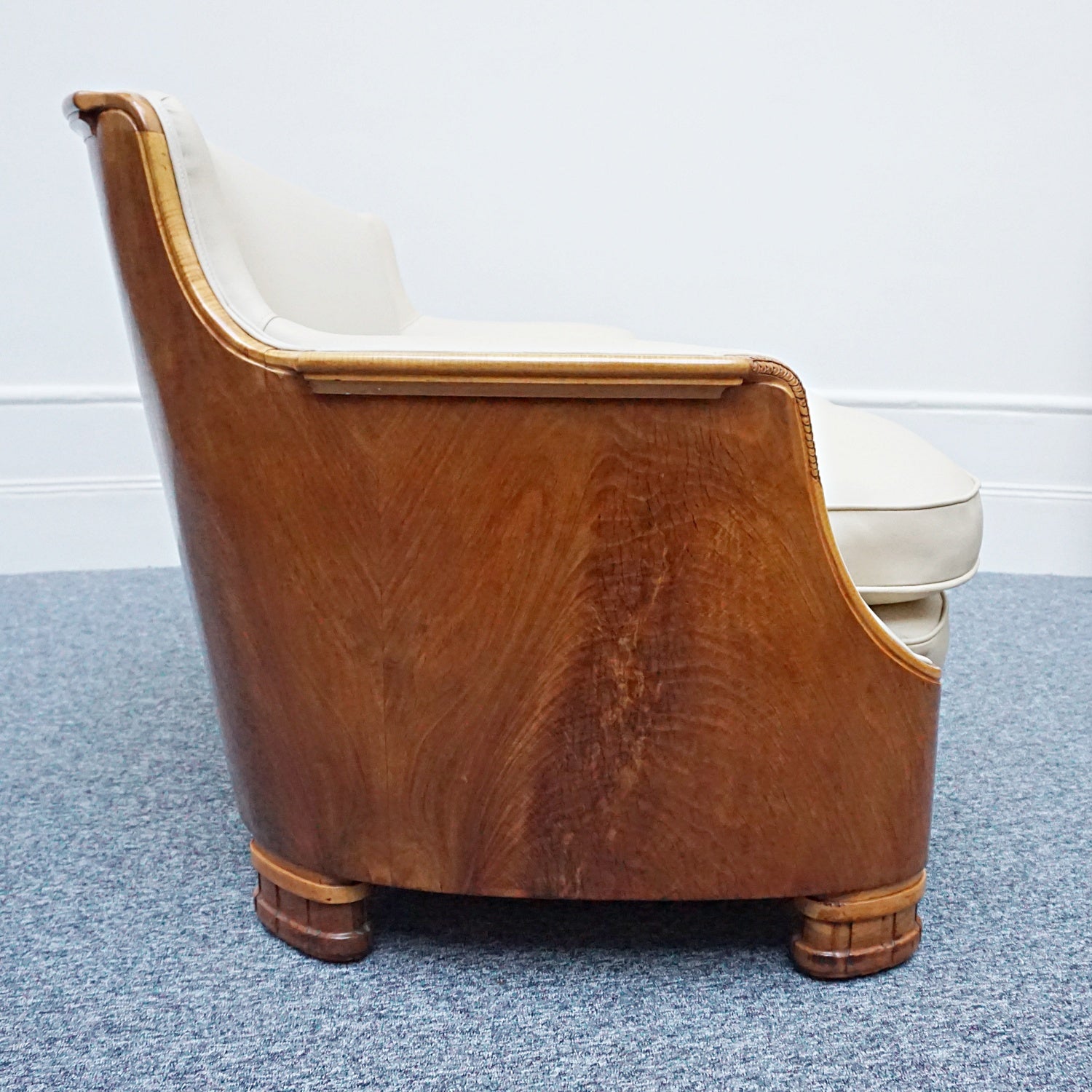 Vintage Art Deco Three Piece Lounge Suite by Maurice Adams Circa 1930 Burr Walnut and Leather - Jeroen Markies Art Deco