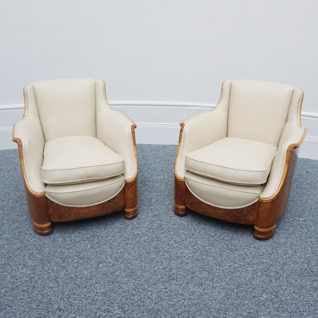 Vintage Art Deco Three Piece Lounge Suite by Maurice Adams Circa 1930 Burr Walnut and Leather - Jeroen Markies Art Deco