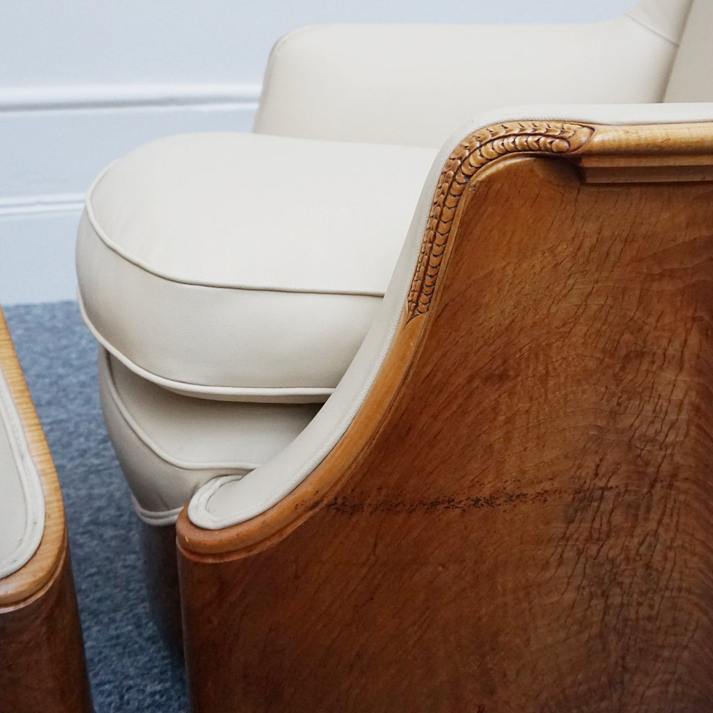 Vintage Art Deco Three Piece Lounge Suite by Maurice Adams Circa 1930 Burr Walnut and Leather - Jeroen Markies Art Deco