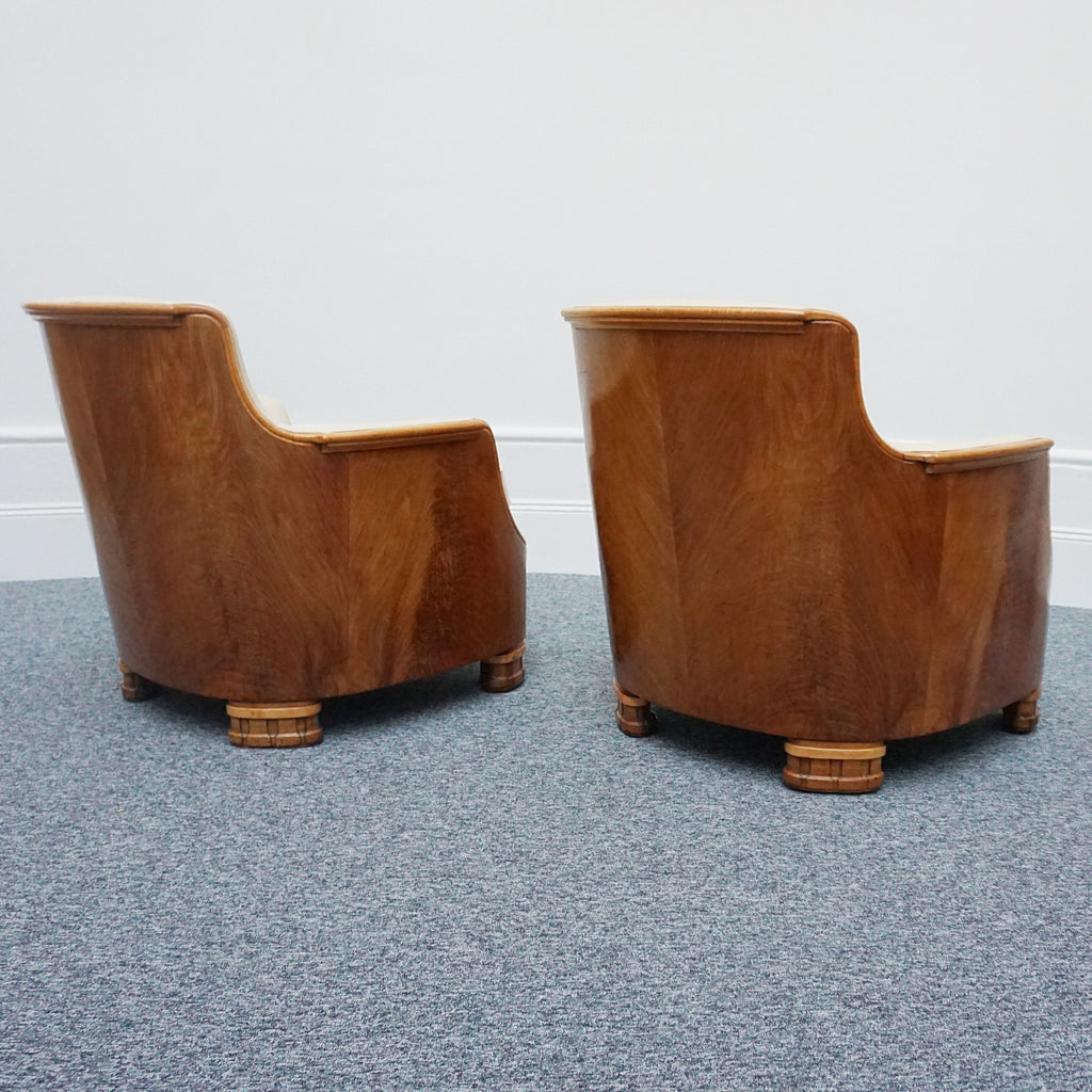 Vintage Art Deco Three Piece Lounge Suite by Maurice Adams Circa 1930 Burr Walnut and Leather - Jeroen Markies Art Deco