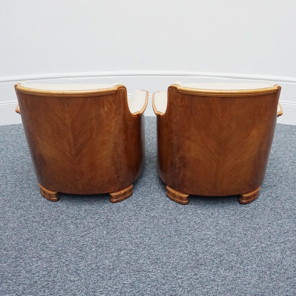 Vintage Art Deco Three Piece Lounge Suite by Maurice Adams Circa 1930 Burr Walnut and Leather - Jeroen Markies Art Deco