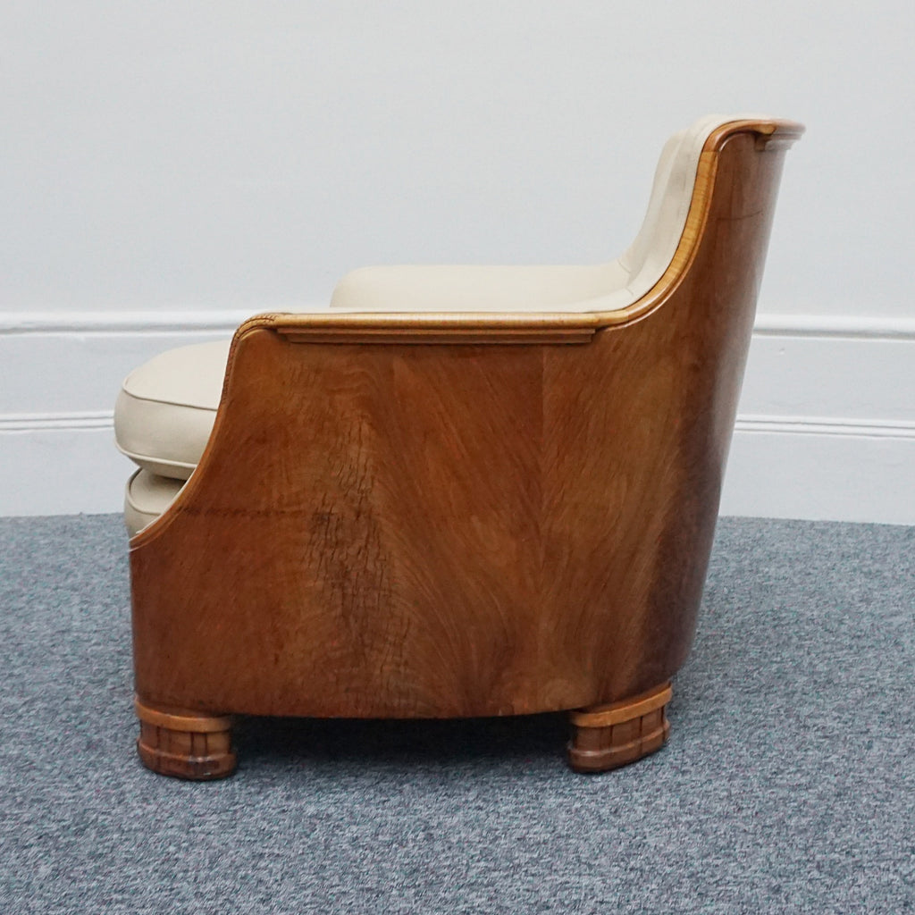 Vintage Art Deco Three Piece Lounge Suite by Maurice Adams Circa 1930 Burr Walnut and Leather - Jeroen Markies Art Deco
