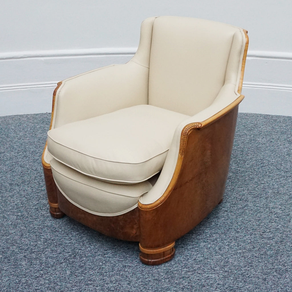 Vintage Art Deco Three Piece Lounge Suite by Maurice Adams Circa 1930 Burr Walnut and Leather - Jeroen Markies Art Deco