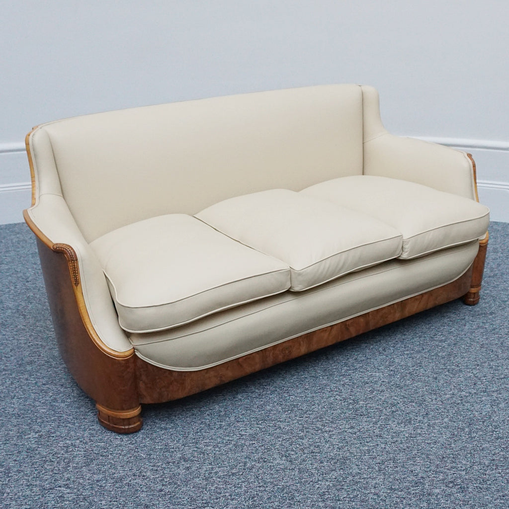 Vintage Art Deco Three Piece Lounge Suite by Maurice Adams Circa 1930 Burr Walnut and Leather - Jeroen Markies Art Deco