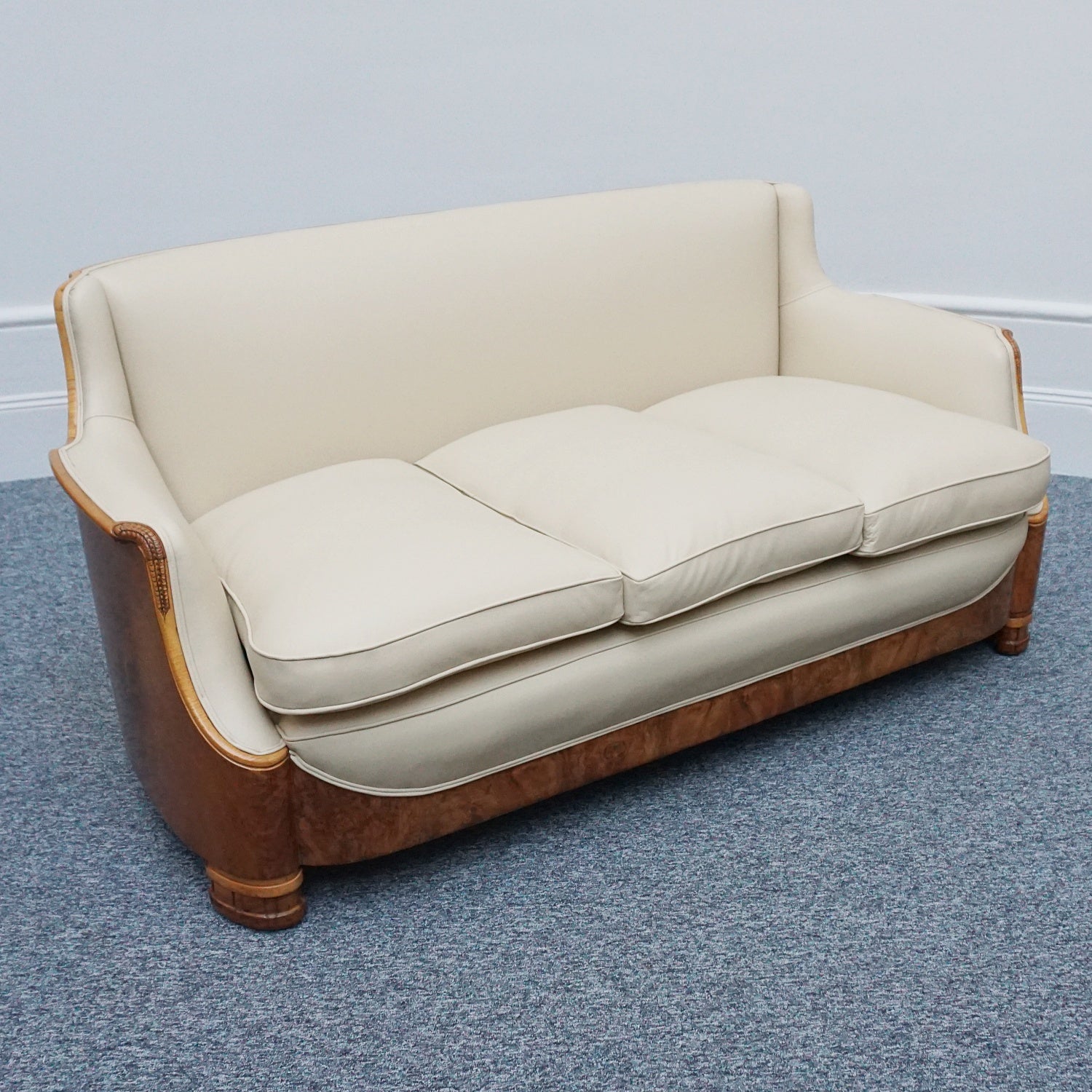 Vintage Art Deco Three Piece Lounge Suite by Maurice Adams Circa 1930 Burr Walnut and Leather - Jeroen Markies Art Deco