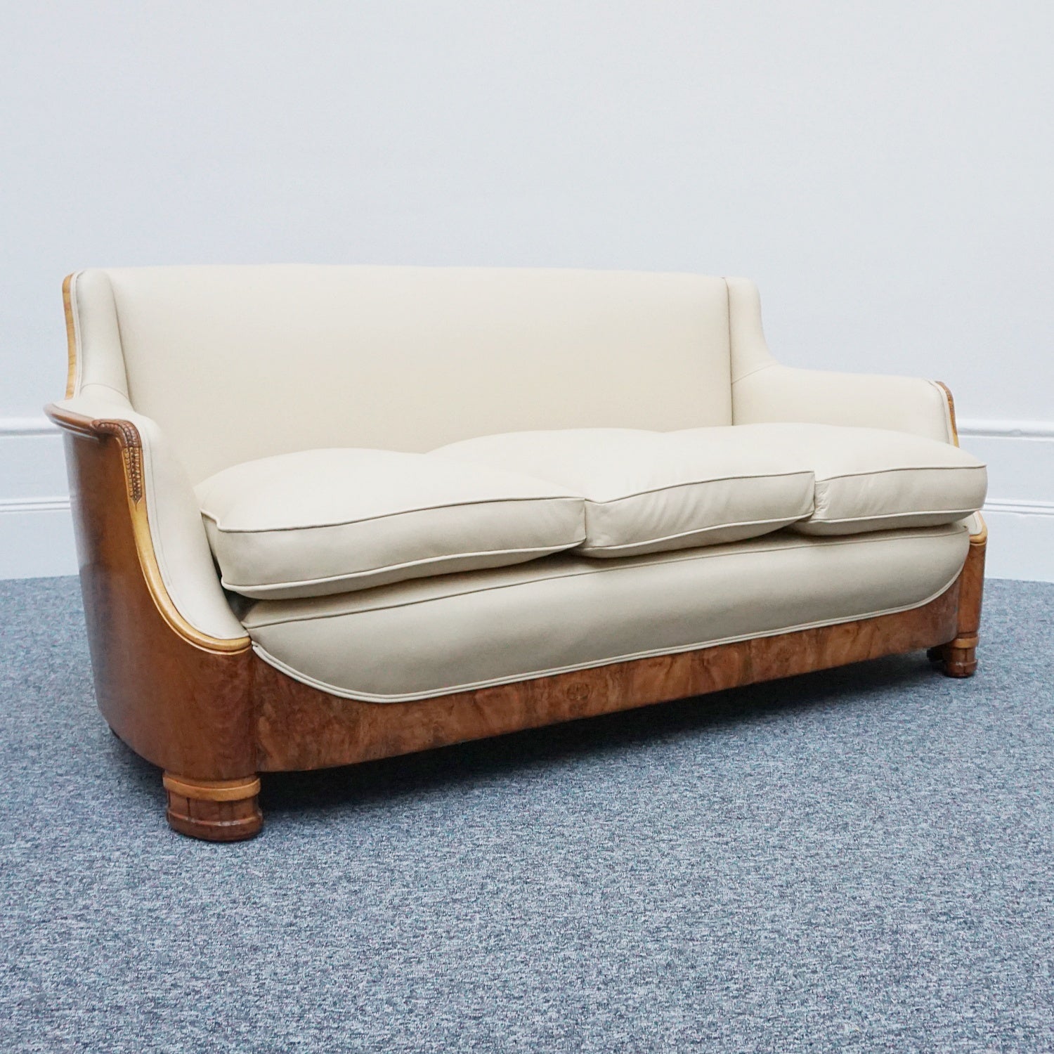 Vintage Art Deco Three Piece Lounge Suite by Maurice Adams Circa 1930 Burr Walnut and Leather - Jeroen Markies Art Deco