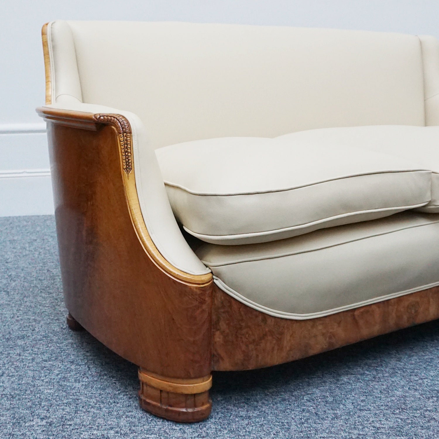 Vintage Art Deco Three Piece Lounge Suite by Maurice Adams Circa 1930 Burr Walnut and Leather - Jeroen Markies Art Deco