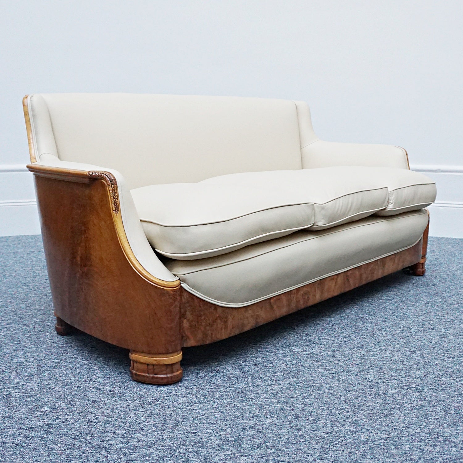 Vintage Art Deco Three Piece Lounge Suite by Maurice Adams Circa 1930 Burr Walnut and Leather - Jeroen Markies Art Deco