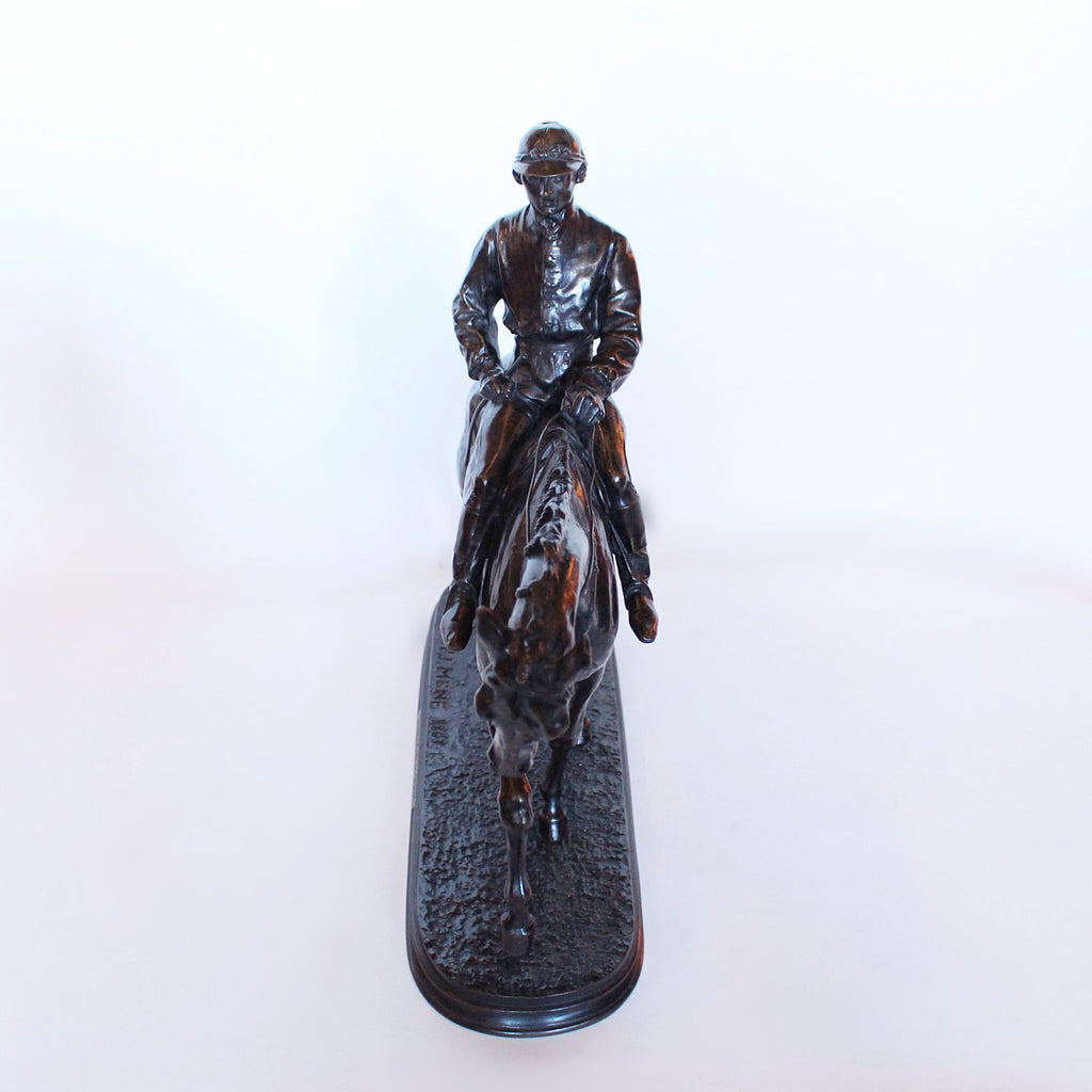 Vainqueur du Derby, a patinated bronze jockey on his horse by Pierre-Jules Mene at Jeroen Markies