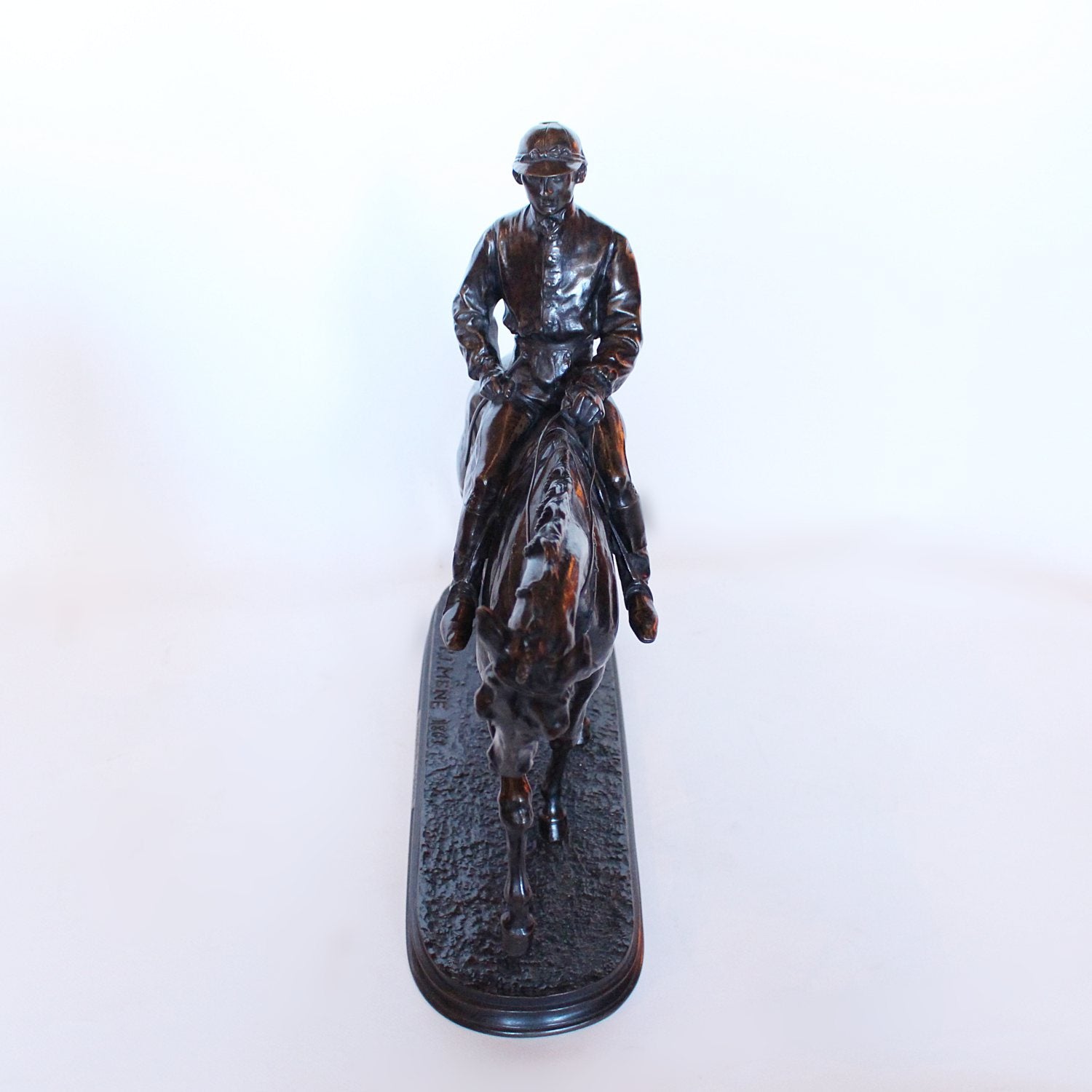 Vainqueur du Derby, a patinated bronze jockey on his horse by Pierre-Jules Mene at Jeroen Markies