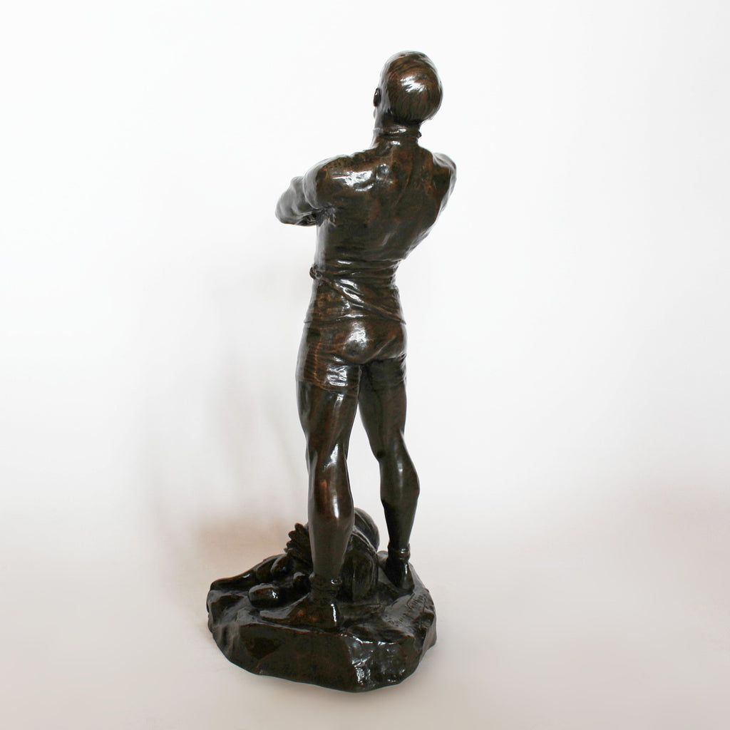 Paul Moreau-Vauthier Bronze Art Deco athlete standing with arms crossed at Jeroen Markies