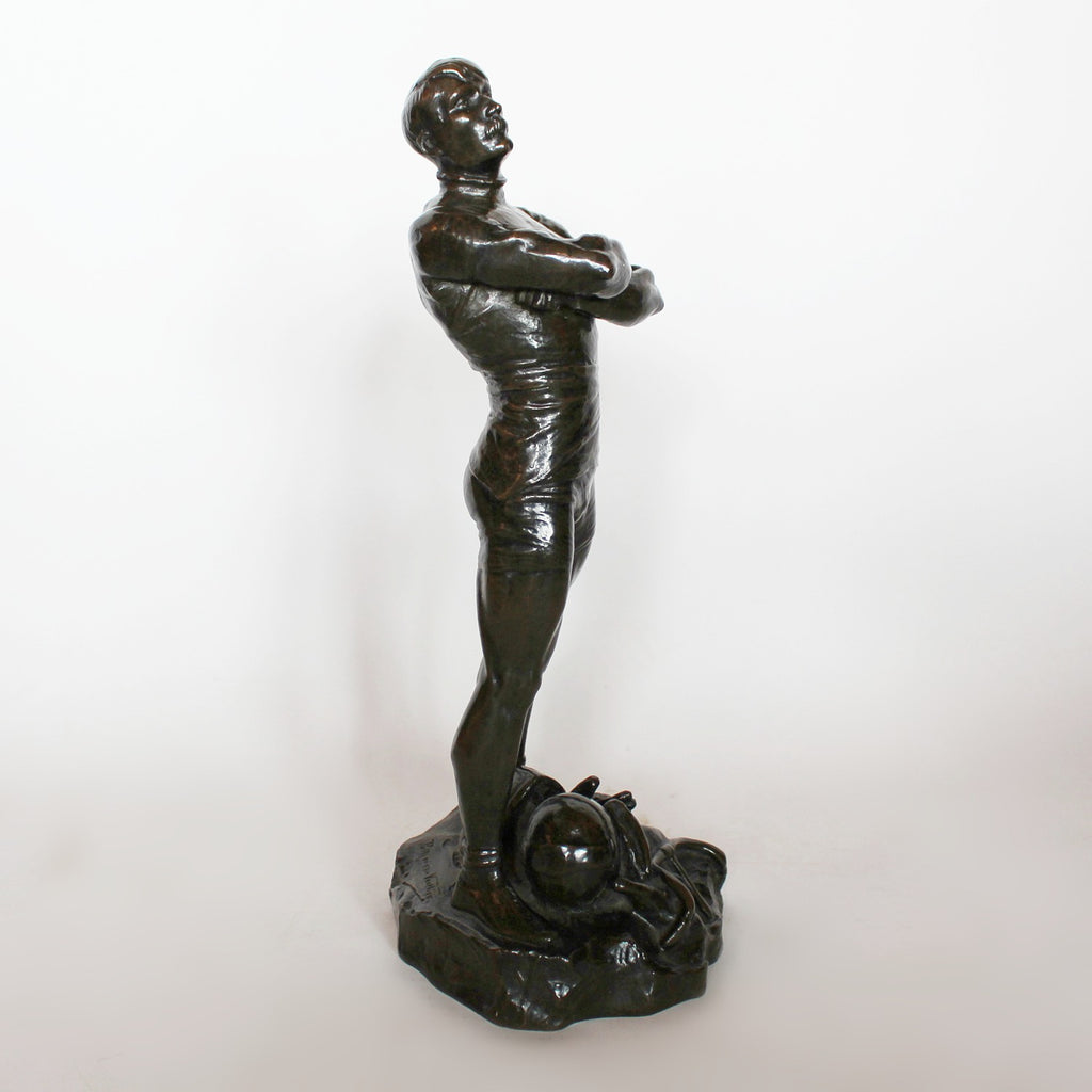 Paul Moreau-Vauthier Bronze Art Deco athlete standing with arms crossed at Jeroen Markies