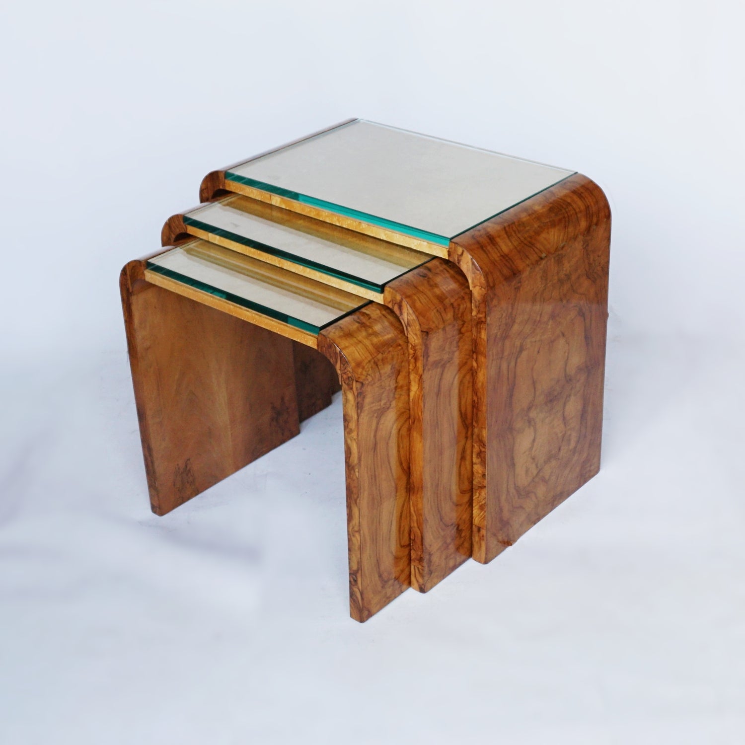 Art Deco Nest of Tables Birdseye Maple and Burr Walnut - Jeroen Markies Art Deco