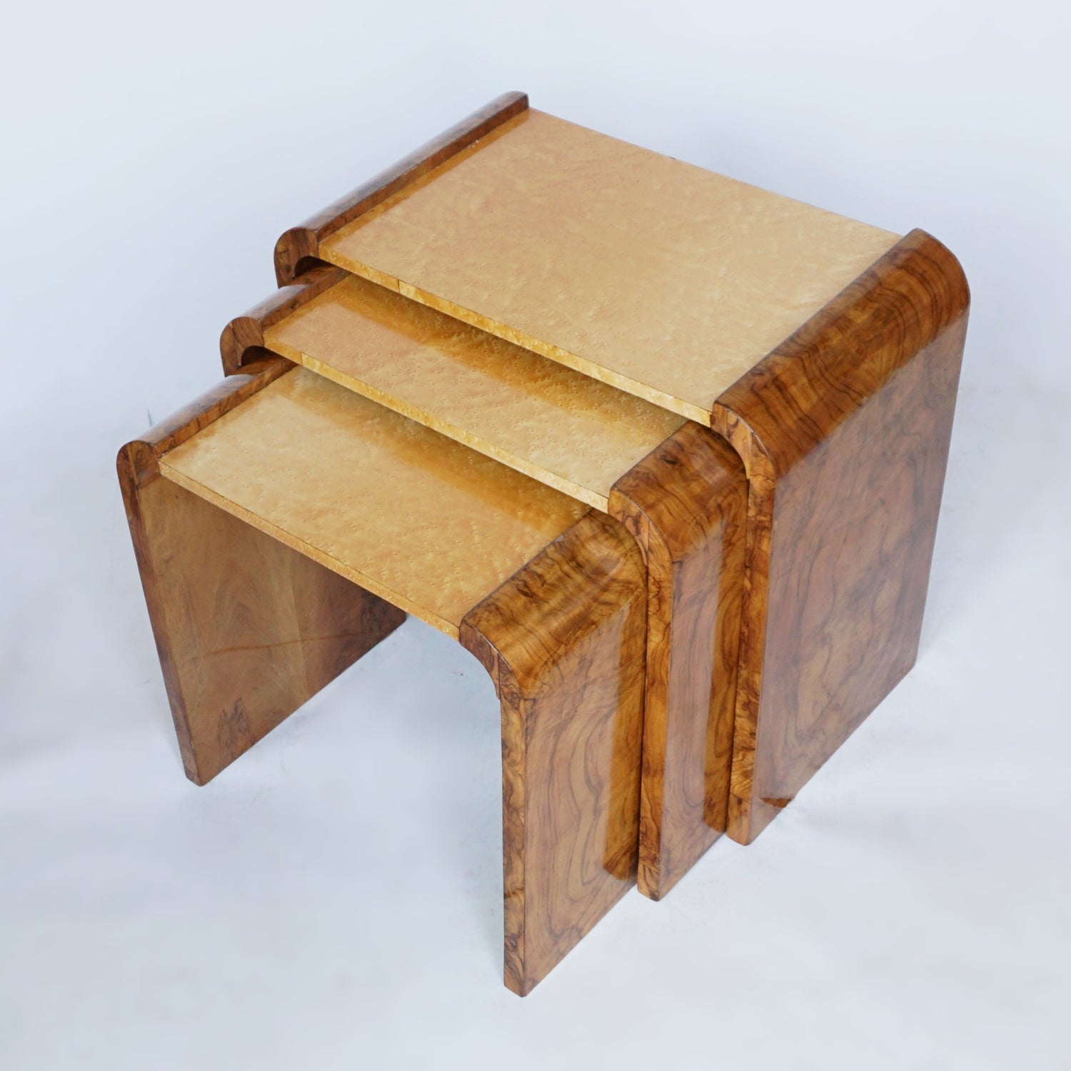 Art Deco Nest of Tables Birdseye Maple and Burr Walnut - Jeroen Markies Art Deco