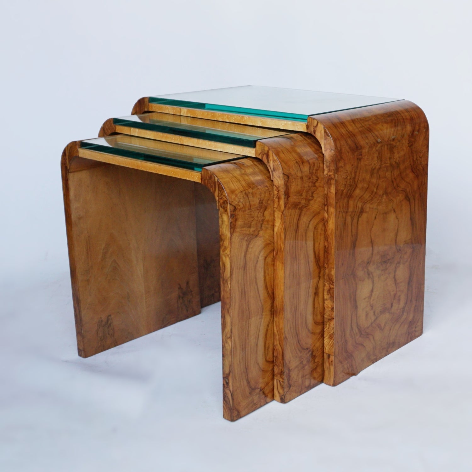 Art Deco Nest of Tables Birdseye Maple and Burr Walnut - Jeroen Markies Art Deco