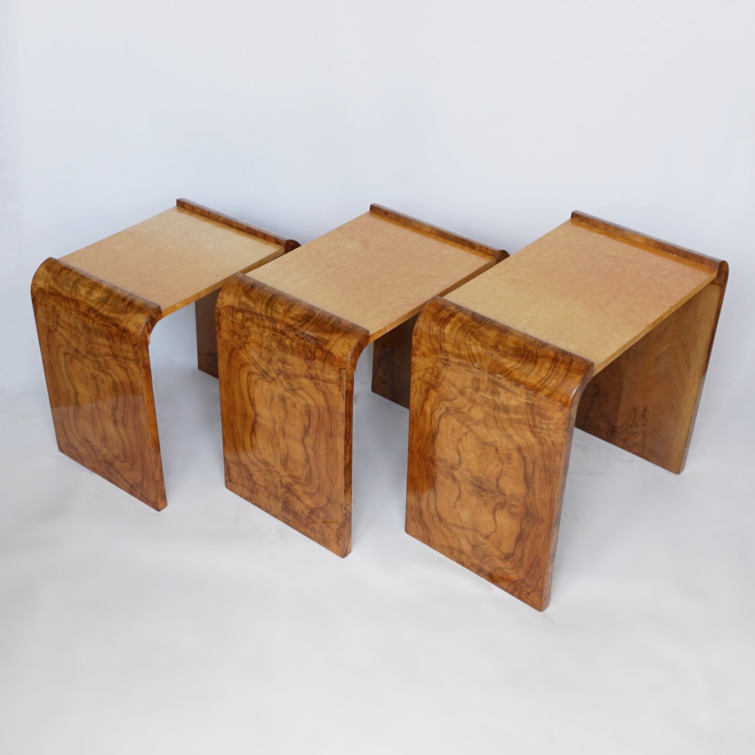 Art Deco Nest of Tables Birdseye Maple and Burr Walnut - Jeroen Markies Art Deco