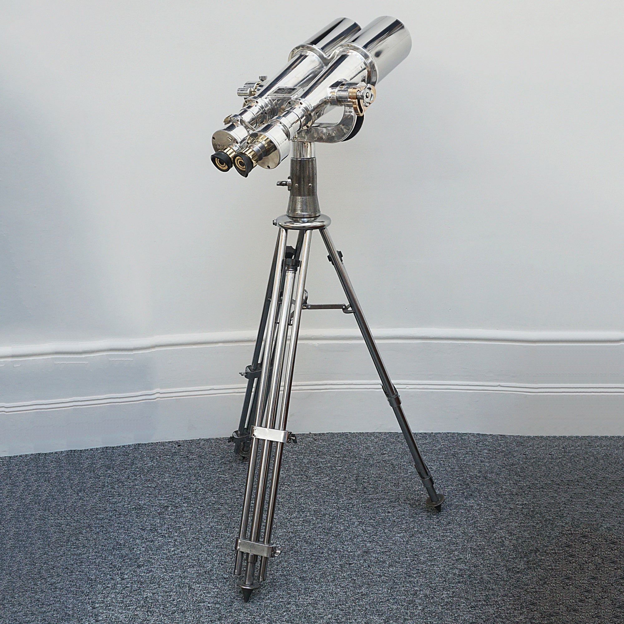 Vintage WW11 Naval/Marine Binoculars on chromed metal tripod - Jeroen Markies Art Deco