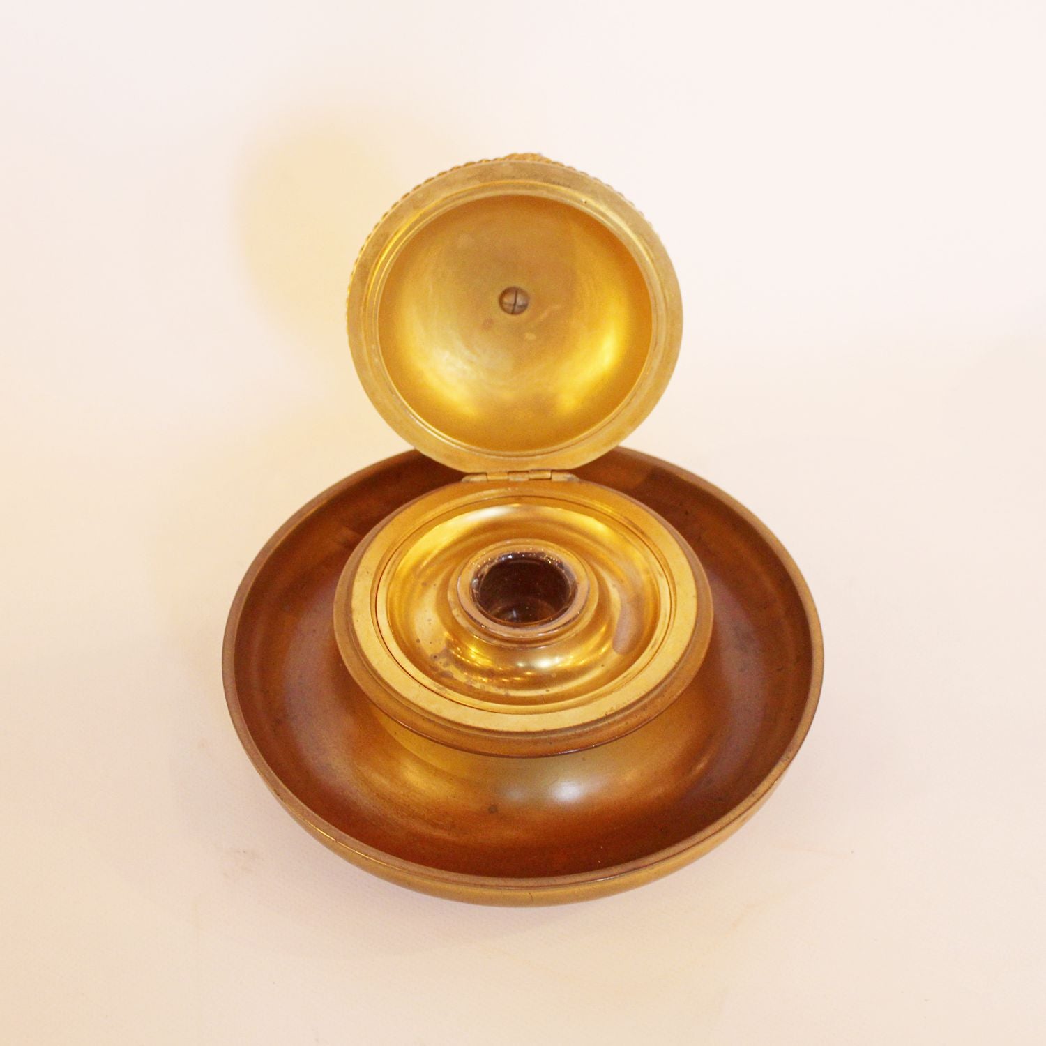 Victorian gilt owl head inkwell with integral tray