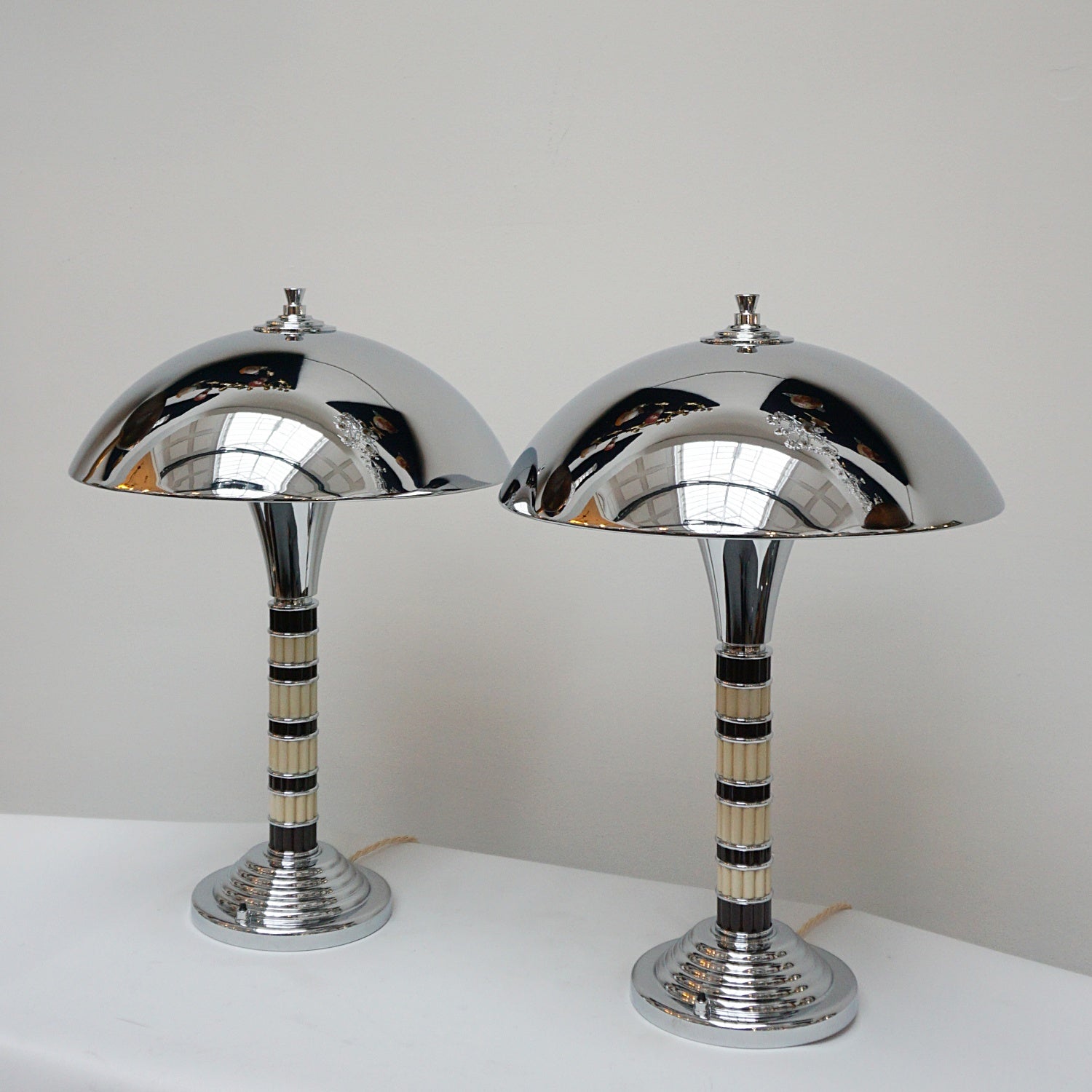 Dome Lamps - Reeded Brown and Ivory Bakelite Stem - Jeroen Markies Art Deco