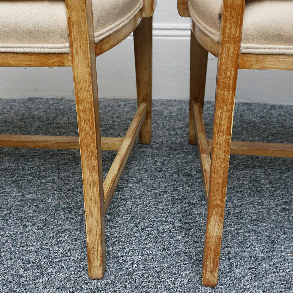 Vintage Pair of Limed Oak Armchairs Re-Upholstered in Faux Suede - Jeroen Markies Art Deco