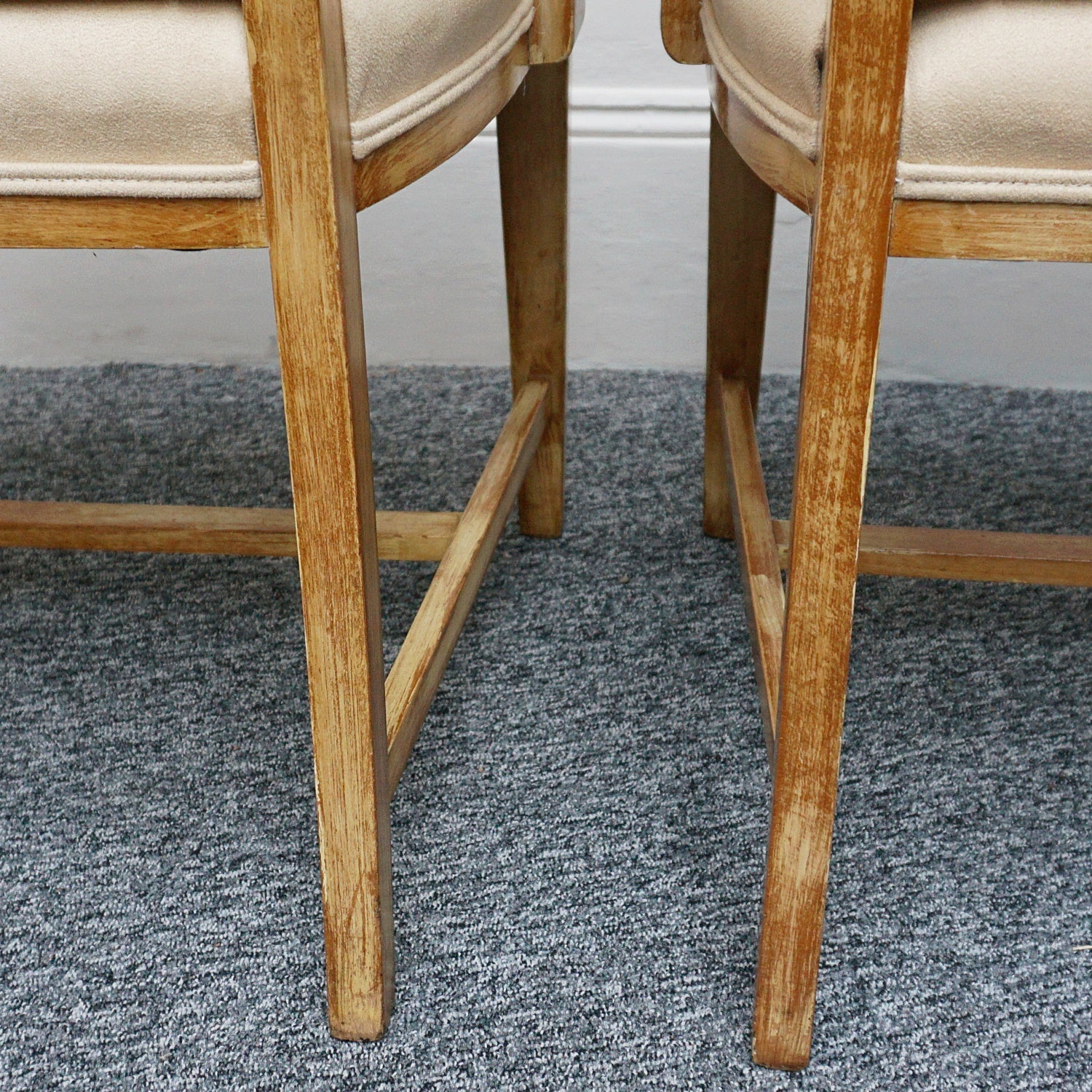 Vintage Pair of Limed Oak Armchairs Re-Upholstered in Faux Suede - Jeroen Markies Art Deco