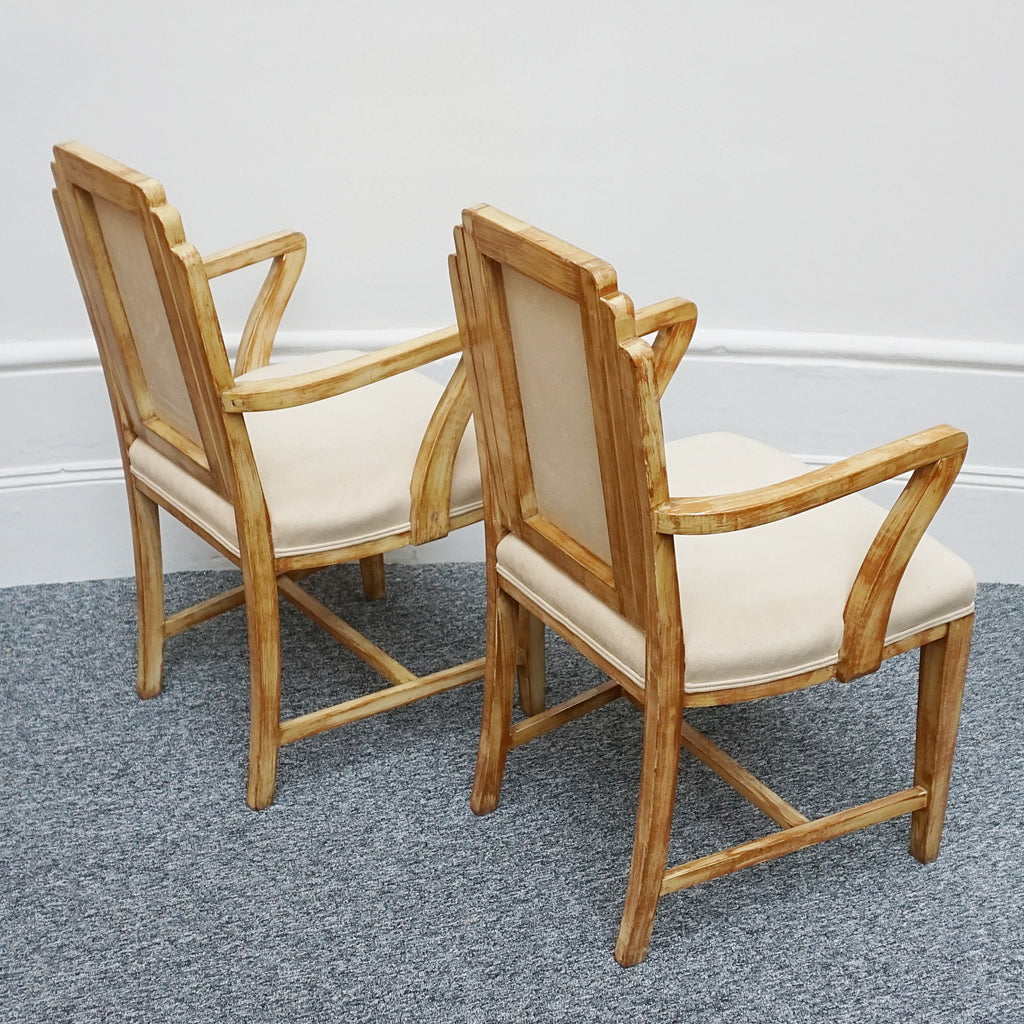 Vintage Pair of Limed Oak Armchairs Re-Upholstered in Faux Suede - Jeroen Markies Art Deco