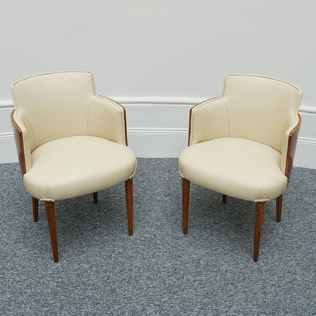 A Pair of Art Deco Side Chairs Walnut and Cream Leather Art Deco - Jeroen Markies Art Deco