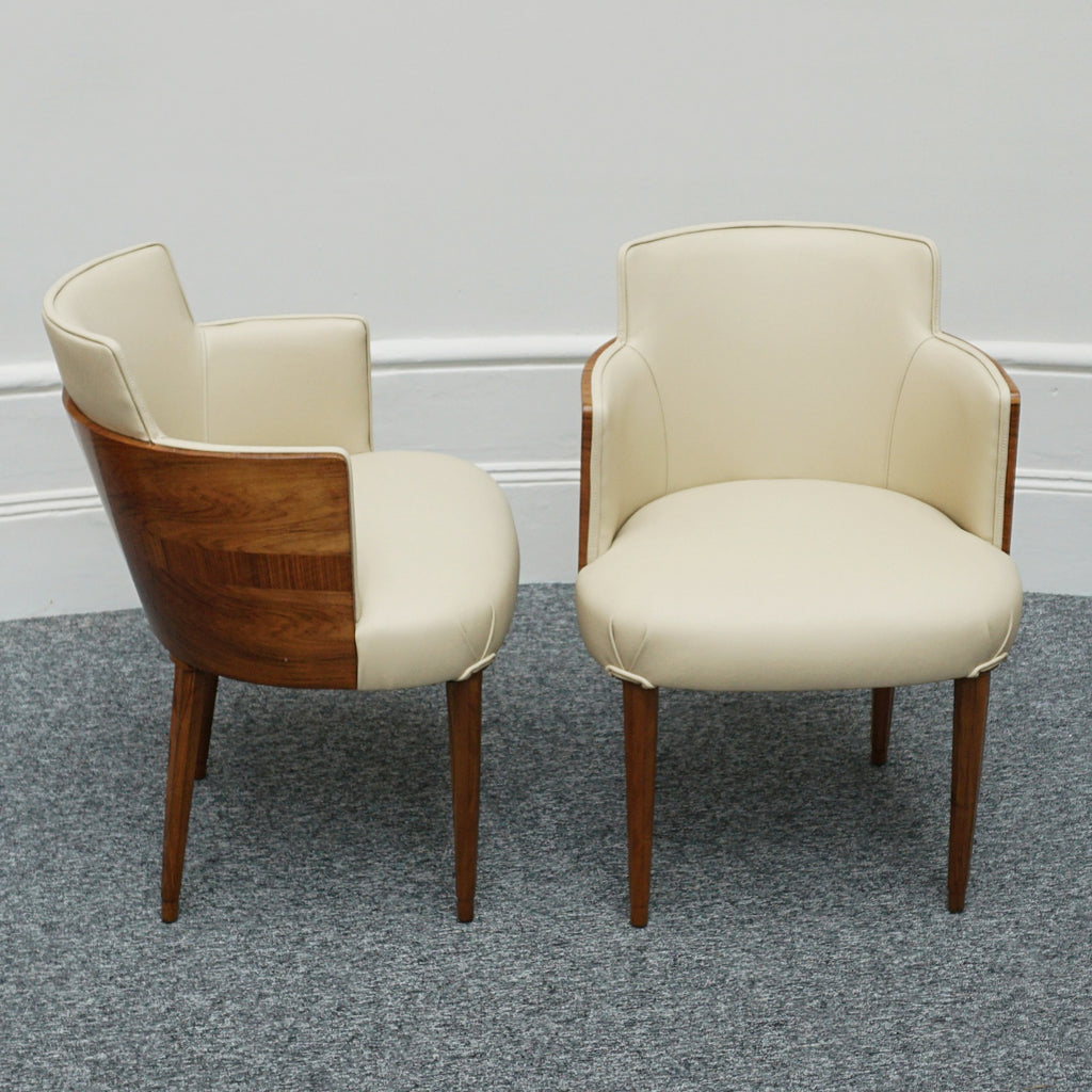 A Pair of Art Deco Side Chairs Walnut and Cream Leather Art Deco - Jeroen Markies Art Deco