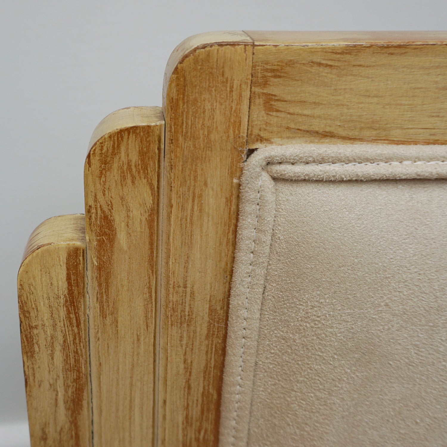 Vintage Pair of Limed Oak Armchairs Re-Upholstered in Faux Suede - Jeroen Markies Art Deco