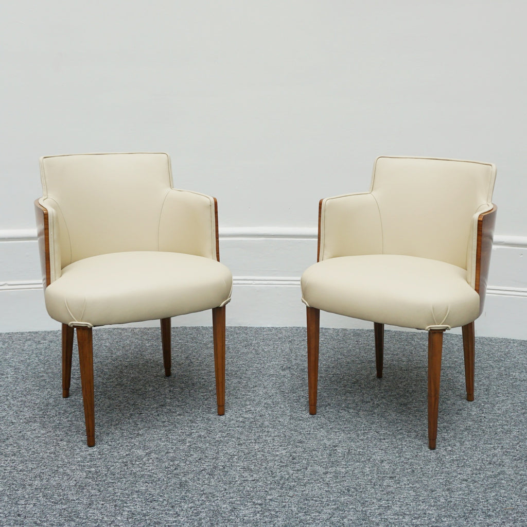 A Pair of Art Deco Side Chairs Walnut and Cream Leather Art Deco - Jeroen Markies Art Deco