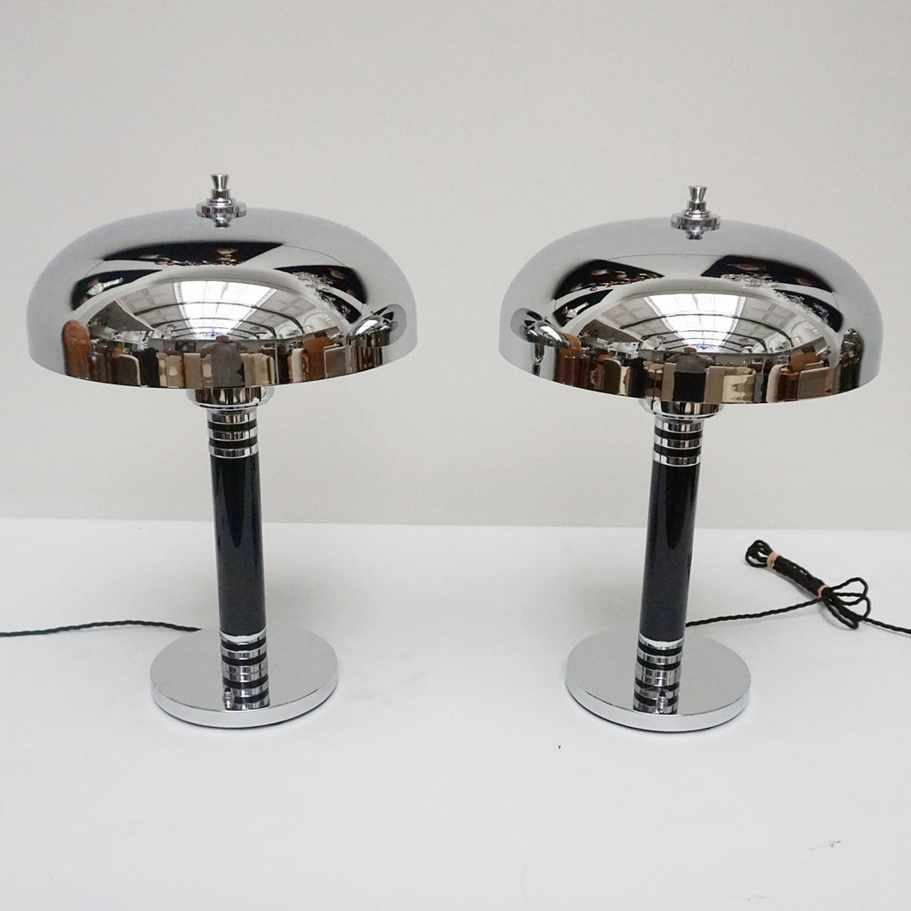 Pair of Art Deco Style Dome Lamps Black Bakelite and Chromed Metal - Jeroen Markies Art Deco