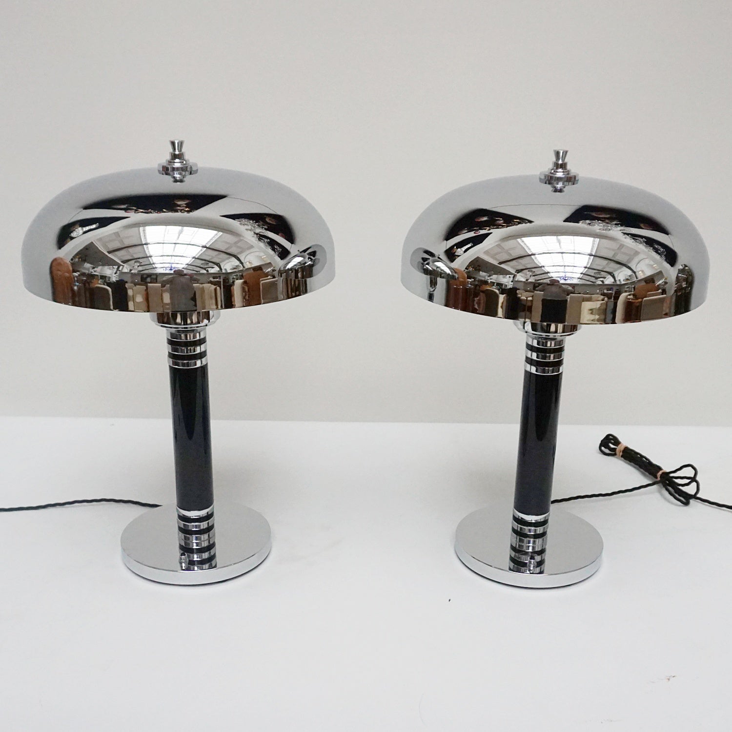 Pair of Art Deco Style Dome Lamps Black Bakelite and Chromed Metal - Jeroen Markies Art Deco