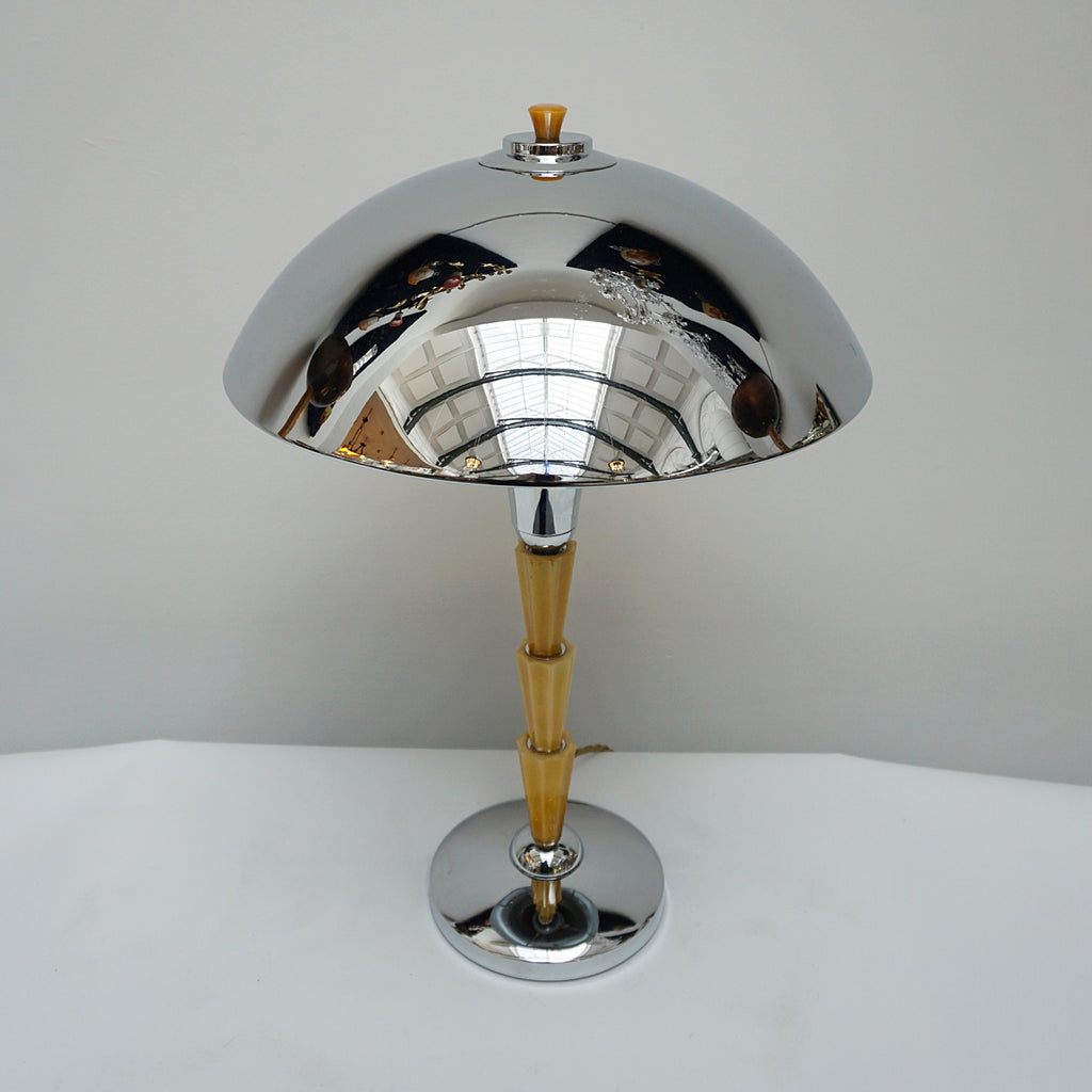 Dome Lamps - Three pieces of fluted marble yellow bakelite - Chromed Metal Shade - Jeroen Markies Art Deco