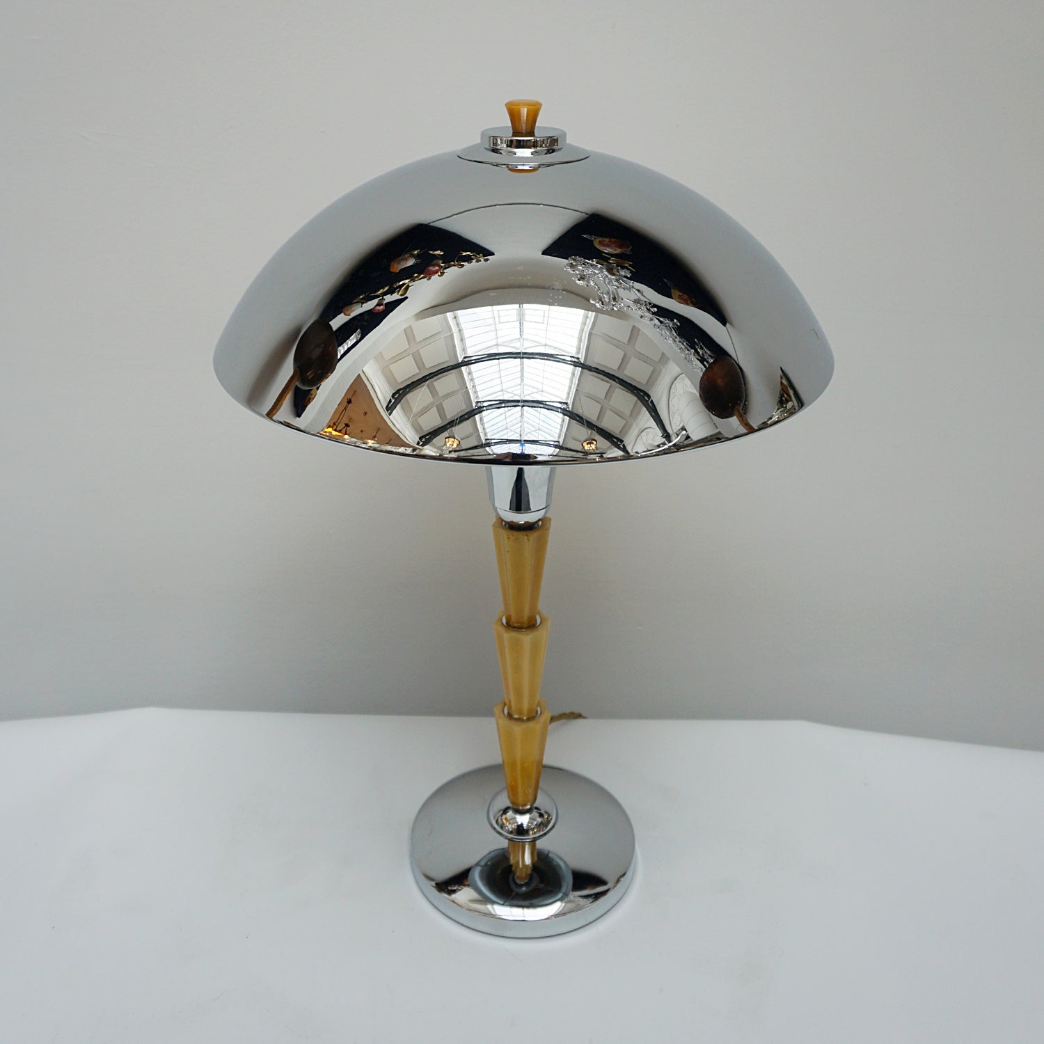 Dome Lamps - Three pieces of fluted marble yellow bakelite - Chromed Metal Shade - Jeroen Markies Art Deco