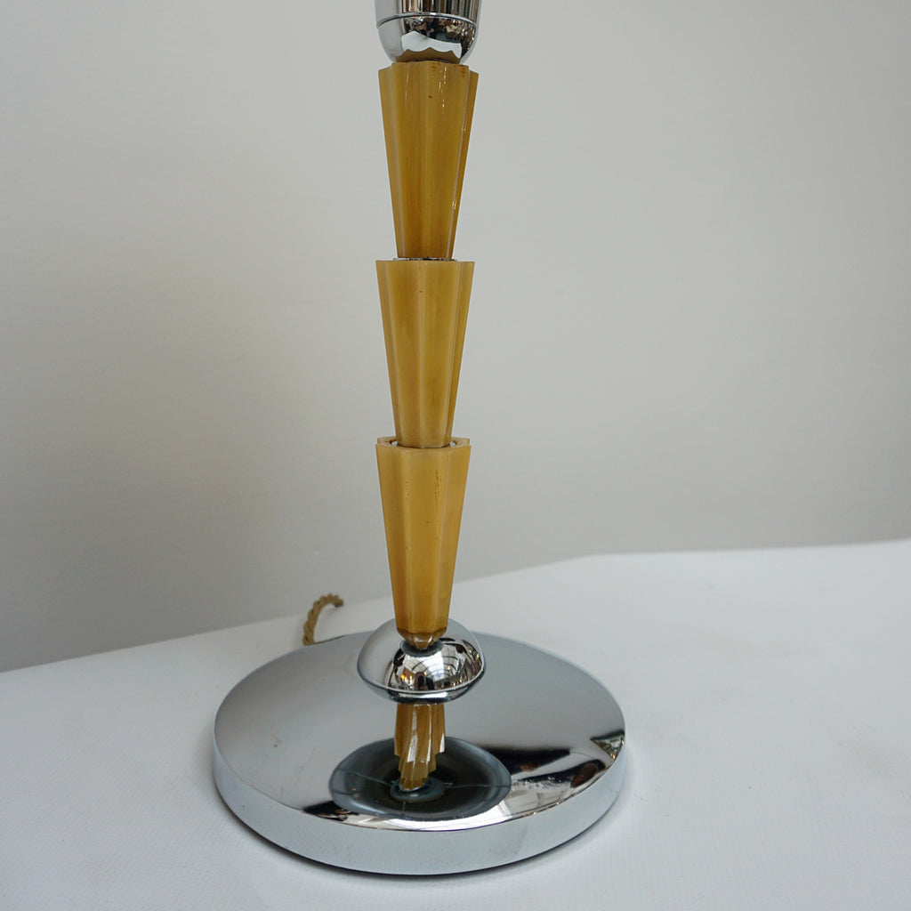 Dome Lamps - Three pieces of fluted marble yellow bakelite - Chromed Metal Shade - Jeroen Markies Art Deco